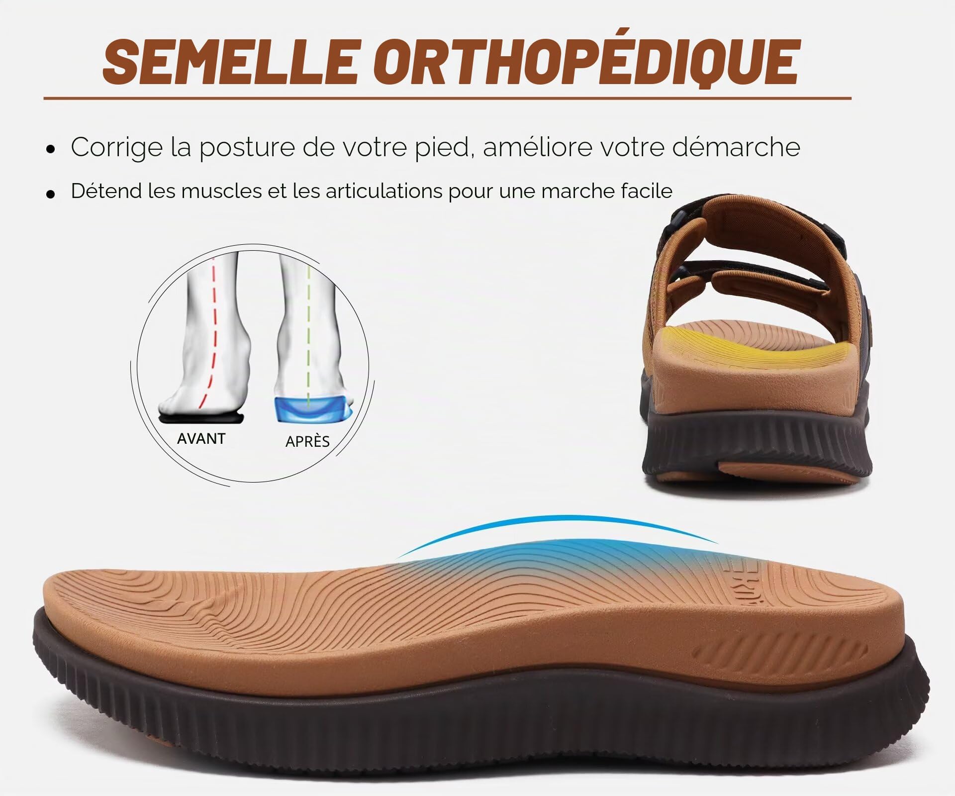 KuaiLu Sandales Hommes Confortable Sport et d'extérieur Orthopedique Plateforme Sandale