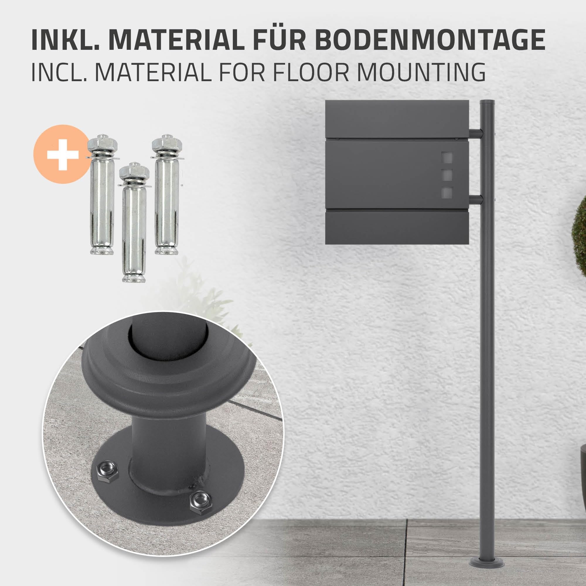 ML-Design Supporto per Cassetta delle Lettere in Acciaio Inox Verniciato a Polvere Antracite Altezza 120 cm Palo di Sostegno da Pavimento Cassetta Postale Stand Verticale Casella della Posta Moderno