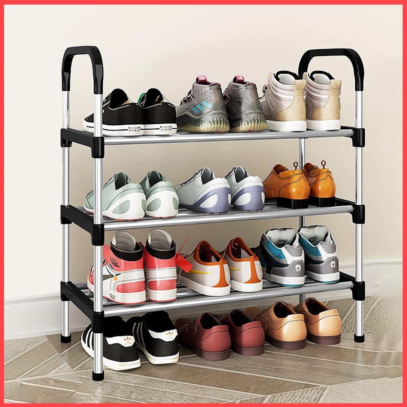 3-Shelves Heavy Metal Shoerack/Book Shelf/Multipurpose Storage Organiger/ (Black) (3-Tier)-image-29
