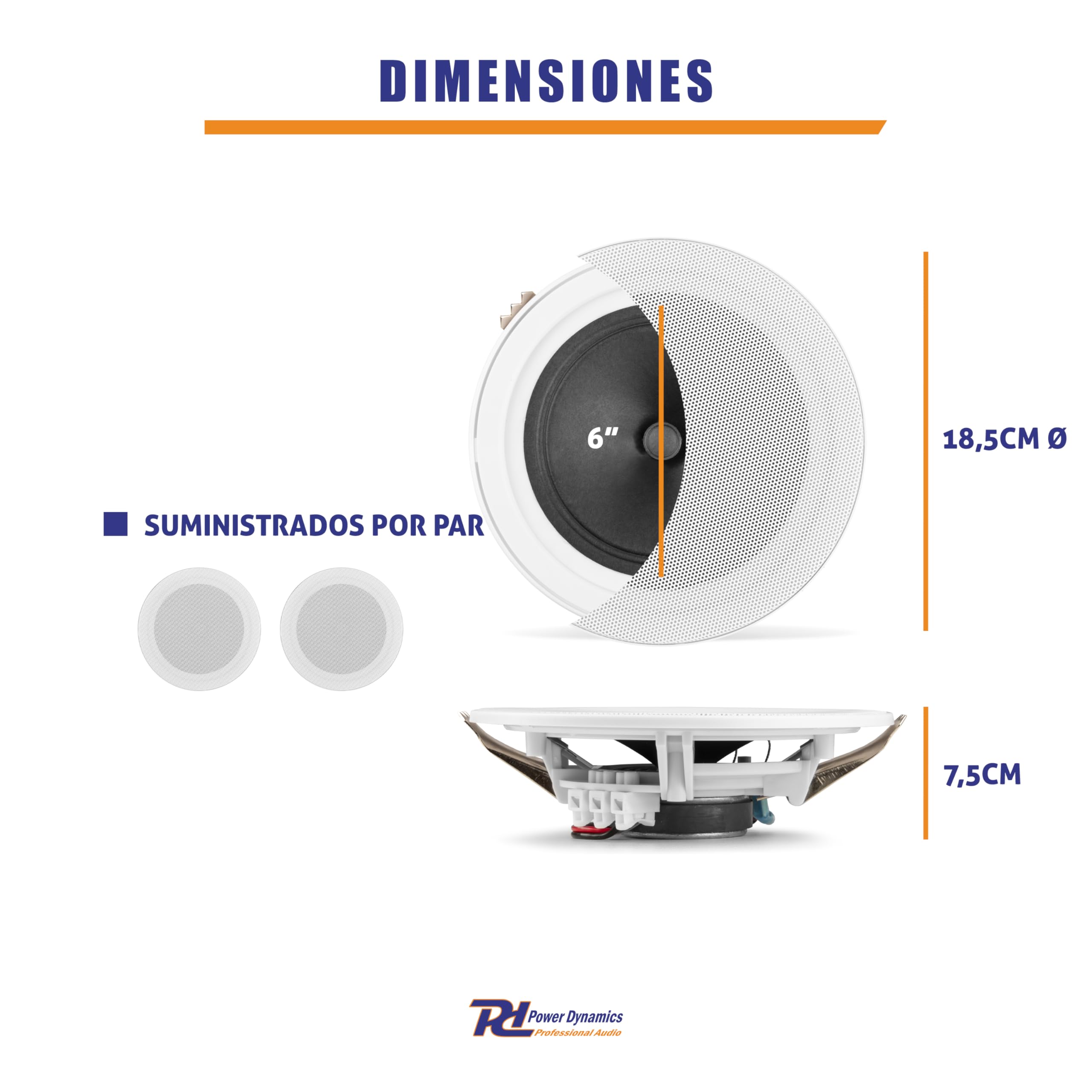 Power Dynamics MSLP65 Dos Altavoces de techo marinos resistentes al agua - 6 pulgadas 100W, altavoz con clasificación IP para baño, doble cono, fácil instalación para zonas húmedas - altavoz para baño