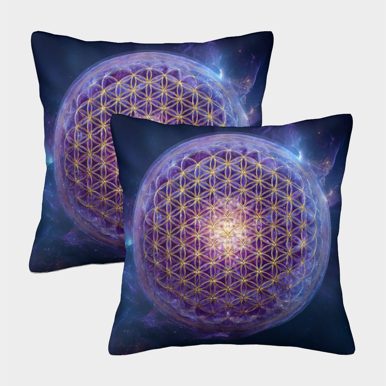 kaiyun 2 Pack The Flower of Life, A Three-Dimensional Shape in Space Pillowcase 40x40cm, Cushion Cover,3D Digital Printing Bed Sofa Decorative