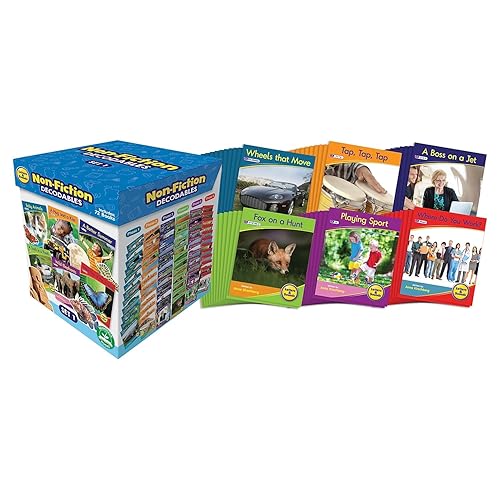 Junior Learning Beanstalk - Caja de libros decodificables de no ficción con letras y sonidos, multicolor, incluye 72 títulos