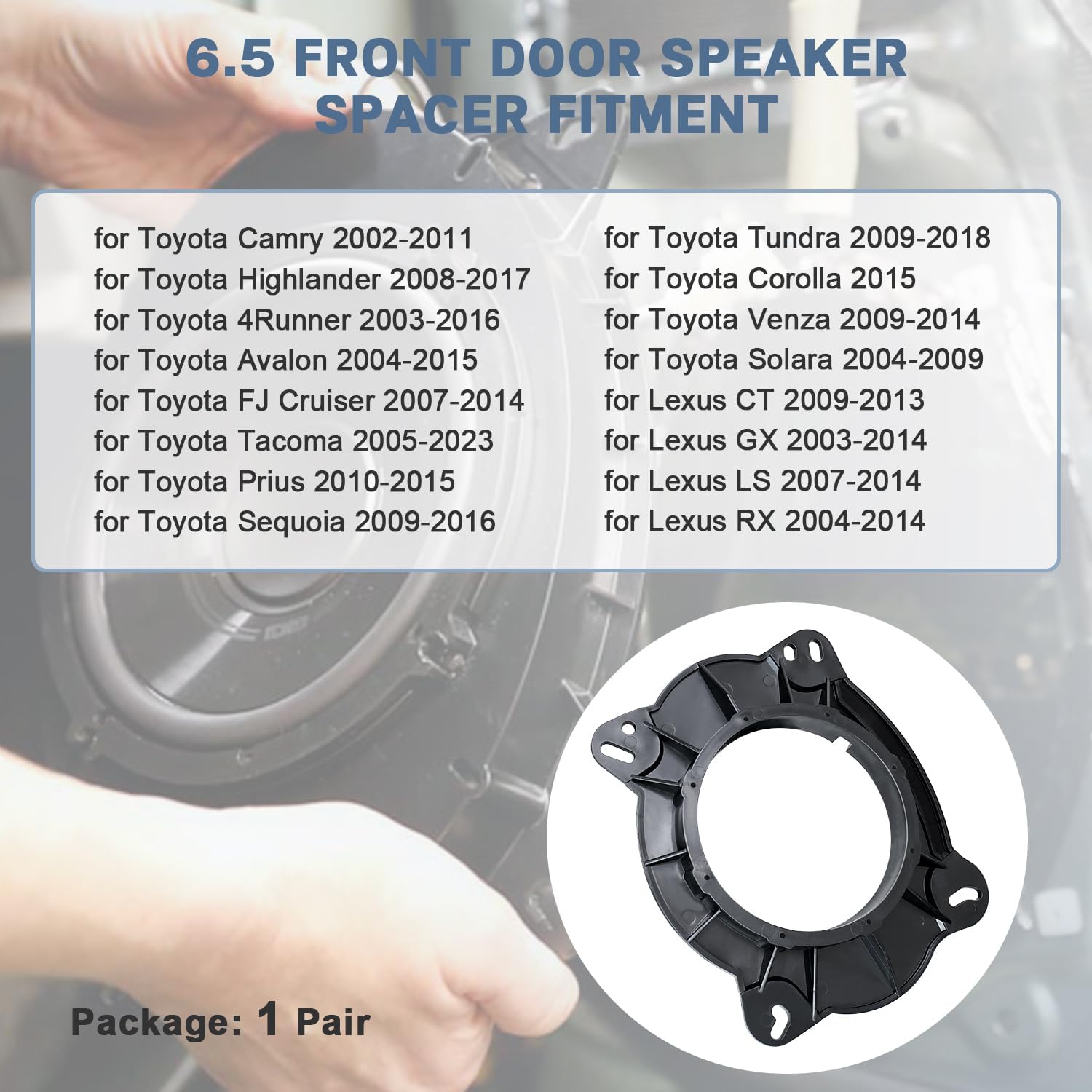 Speaker Adapter Spacer 6x9 to 6.5 Inch for Toyota | Solid Front Door Speaker Ring Refit Mount Bracket Compatible with Toyota Camry Highlander Sequoia Prius Tacoma Tundra 4Runner