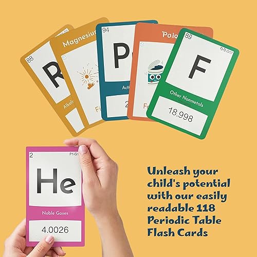 Miniatura 3 de Tabla periódica para niños - Tarjetas flash de elementos laminados. 118 tarjetas flash para que los niños aprendan, estudien y memoricen la tabla