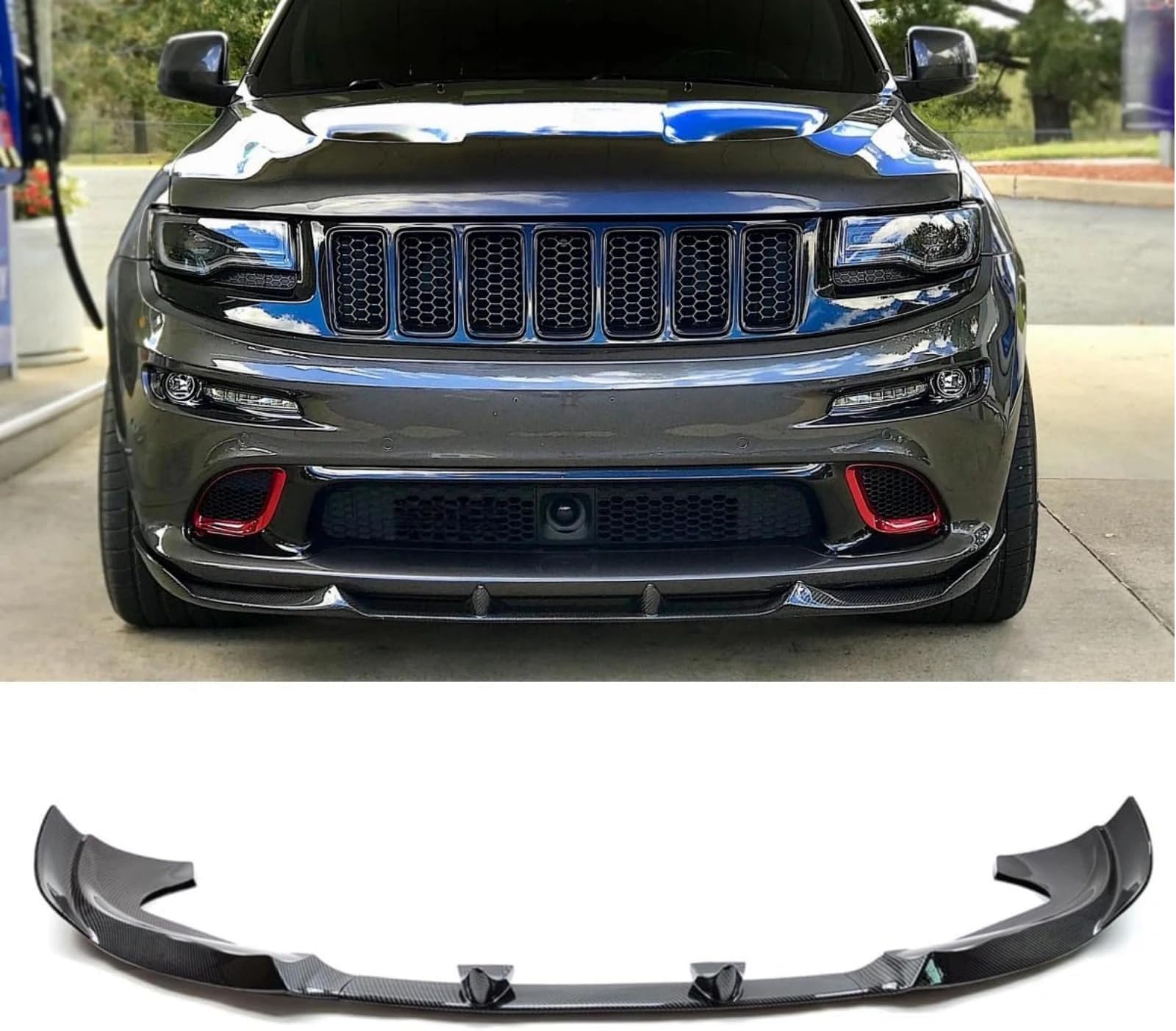 Front Bumper Lip Splitter 3pcs Set Compatible with for Jeep Grand Cherokee SRT 2013-2016,SRT8 2012-2013,2015-2016 (Carbon Fiber Print)