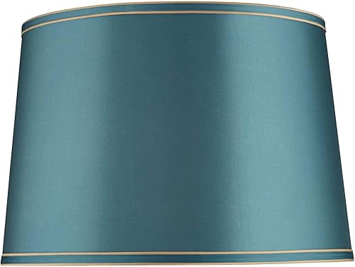 Pantalla de lámpara de tambor grande verde azulado suave con ribete dorado de 14" superior x 16" inferior x 11" de alto (Spider) de repuesto con