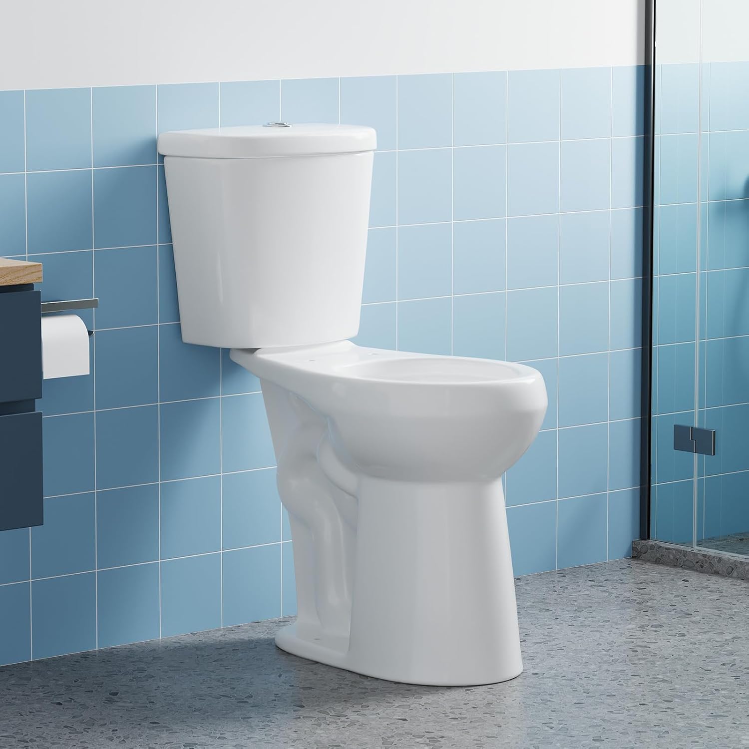 Two Piece Toilet with 21" Extra Tall Height, Elongated Ceramic Bowl without Lid -Dual Flush, CUPC Certified, Water Efficient