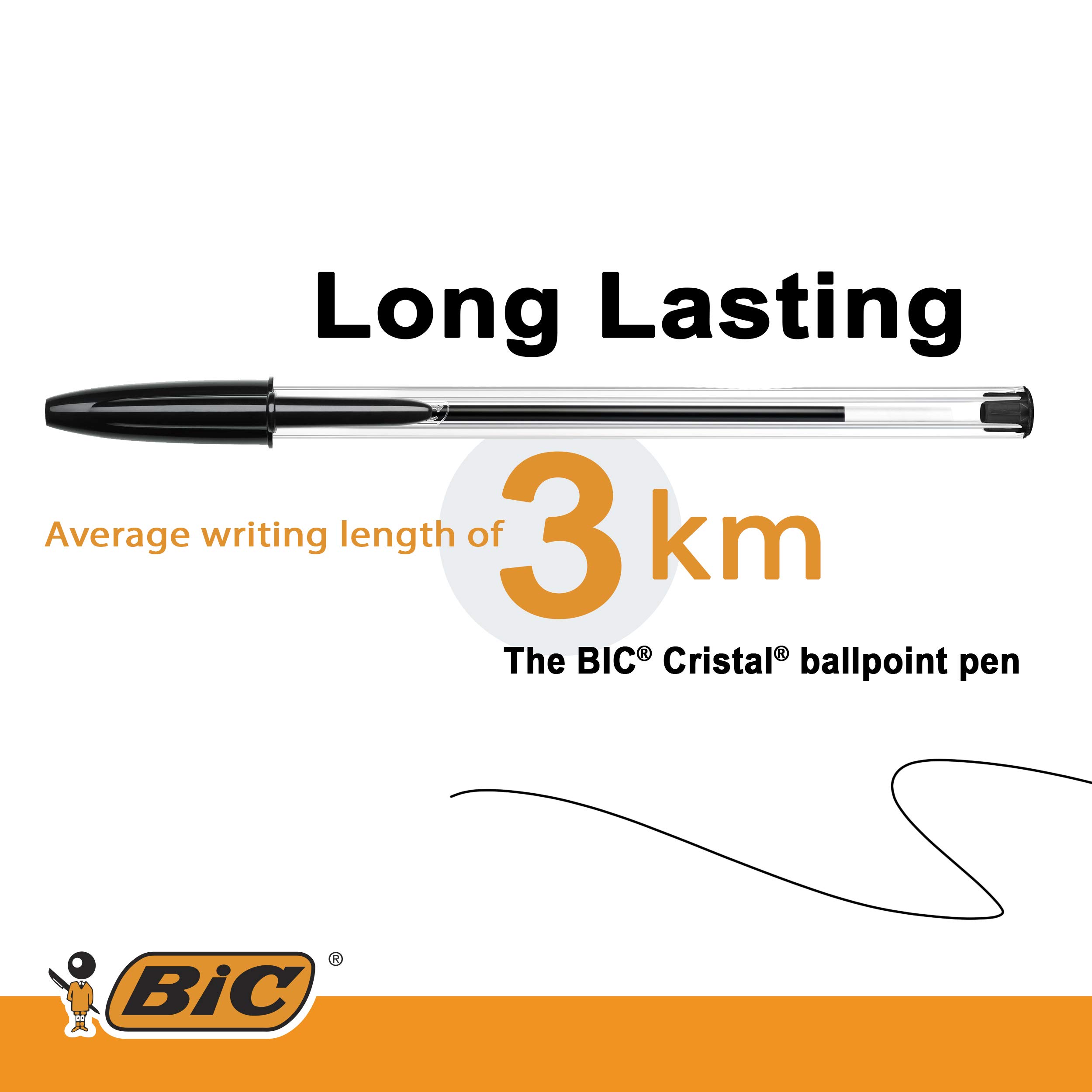 BIC Kugelschreiber Cristal Original, in Schwarz, Strichstärke 0,4 mm, 100er Pack, Ideal für das Büro, das Home Office oder die Schule
