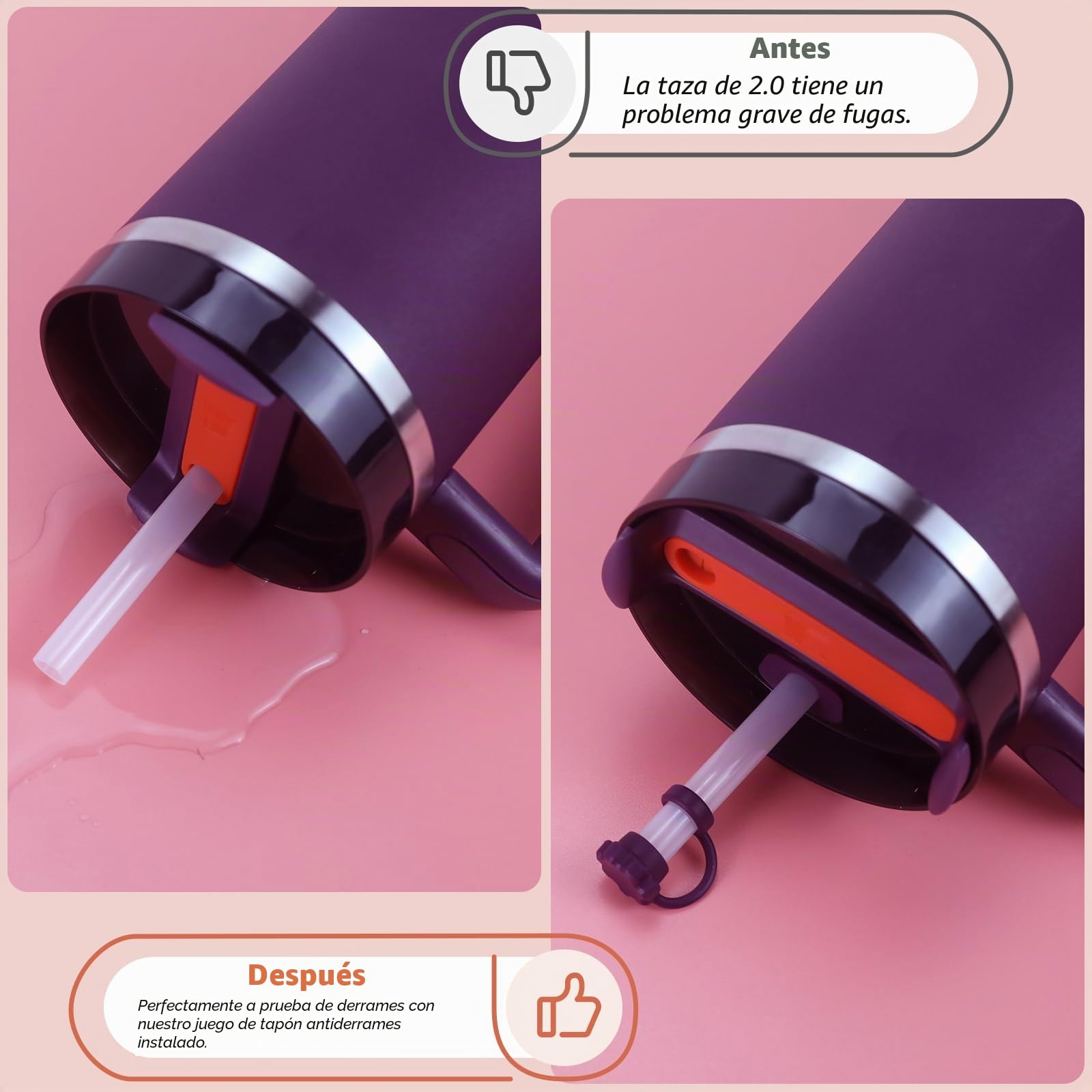 Juego de 8 Accesorios para Stanley Cup,Contiene Tapas para Pajitas,Tapones de Silicona a Prueba de Fugas,Botas de silicona para Stanley Cup 2.0 1,2l/850ml,Taza no Incluida (Plum)