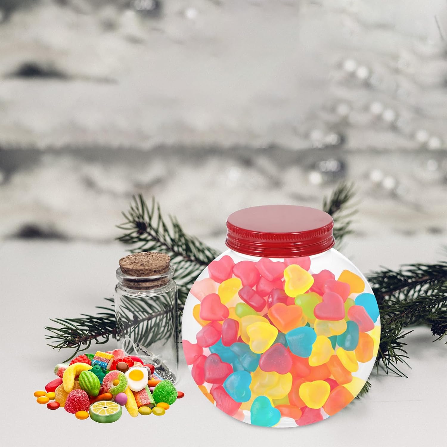 5pcs Christmas Treats Ball Shaped Candy Bottles 500ml Pet Candy Packaging Jars with Fine Workmanship for Festival Party and Shower