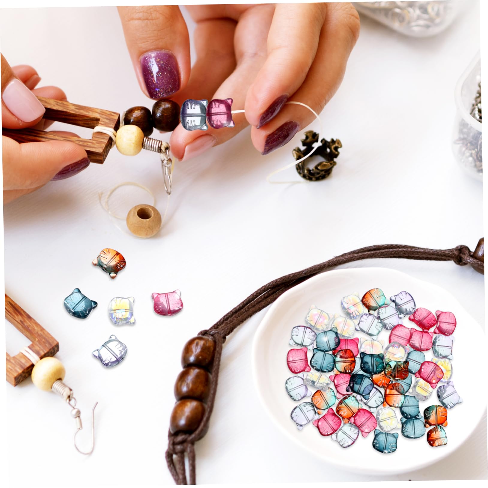 jojofuny 250piezas Cuentas De Gato Para Pulseras Cuentas De Animales Sueltas Con Para Manualidades y Joyería Infantil