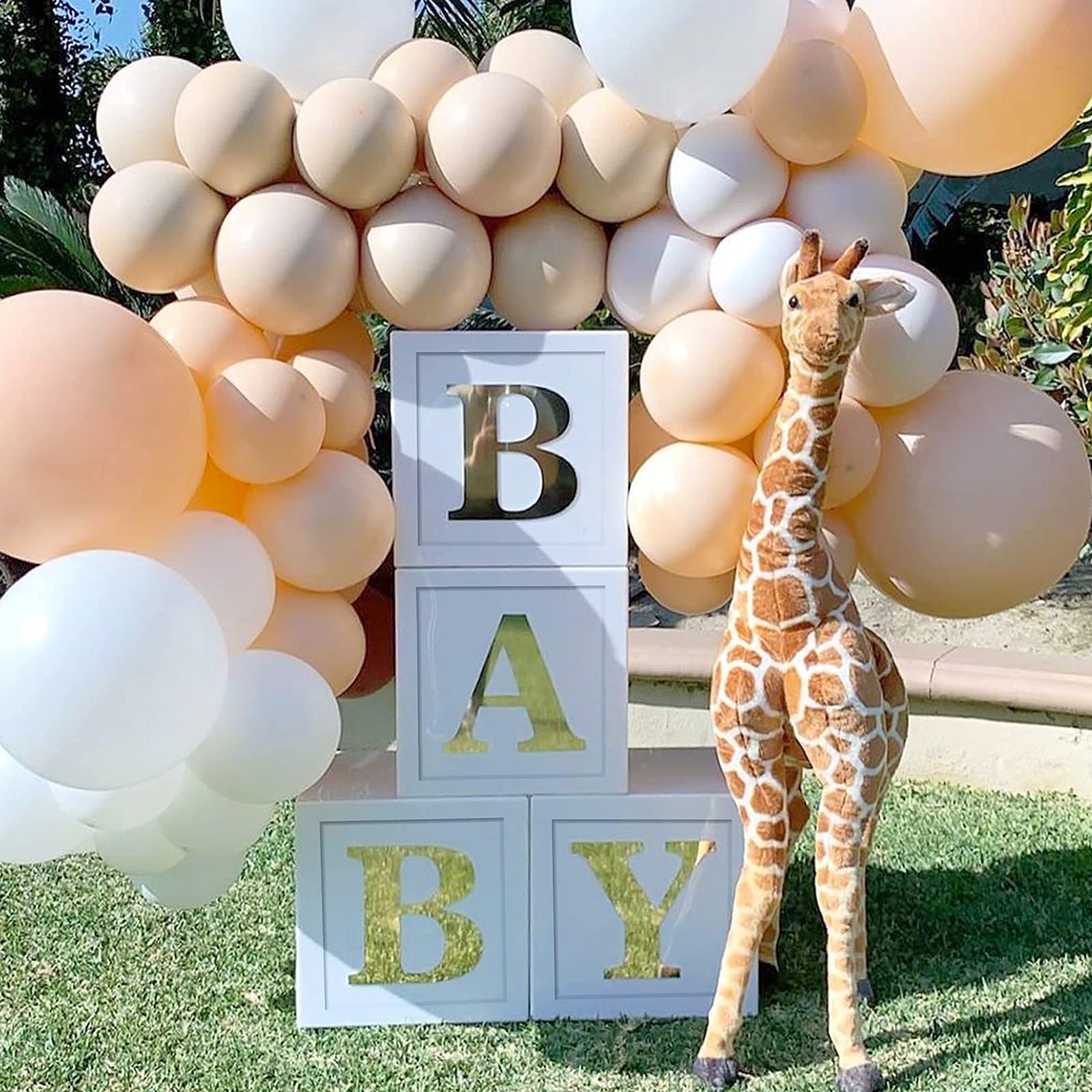 Cajas Decorativas Baby Shower Para Niños o Niñas, 4 Cajas Blancas para Baby con 30 Letras Para Baby Shower, Decoración Cumpleaños, Bautizo, Decoración de Fondo