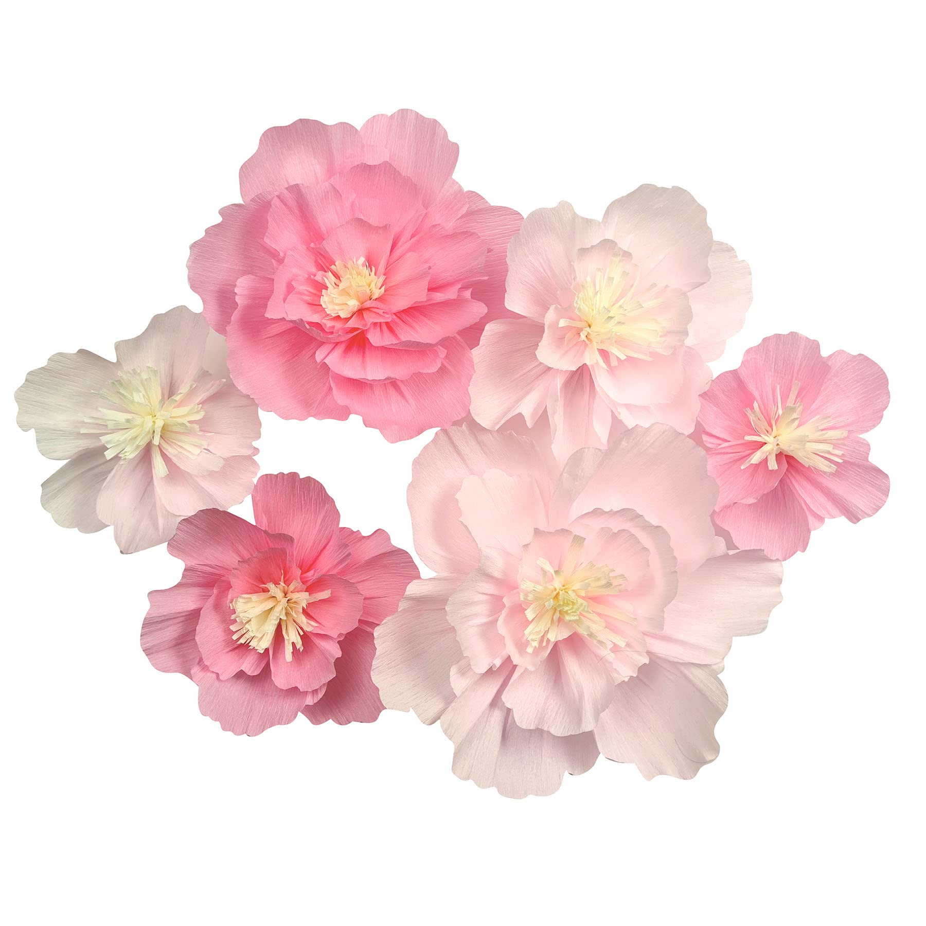 Mybbshower Crepe Paper Flowers for Birthday Party Floral Backdrop Nursery Room Decoration Pack of 6 (Pinks)
