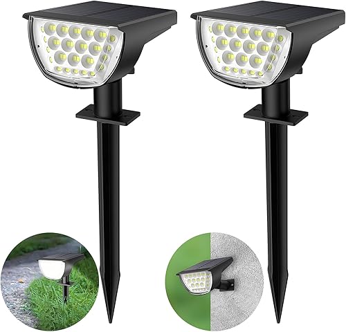 Luces solares para exteriores, impermeables, IP68, 37 LED, 3 modos de iluminación, focos solares para exteriores, focos solares de paisaje, luces