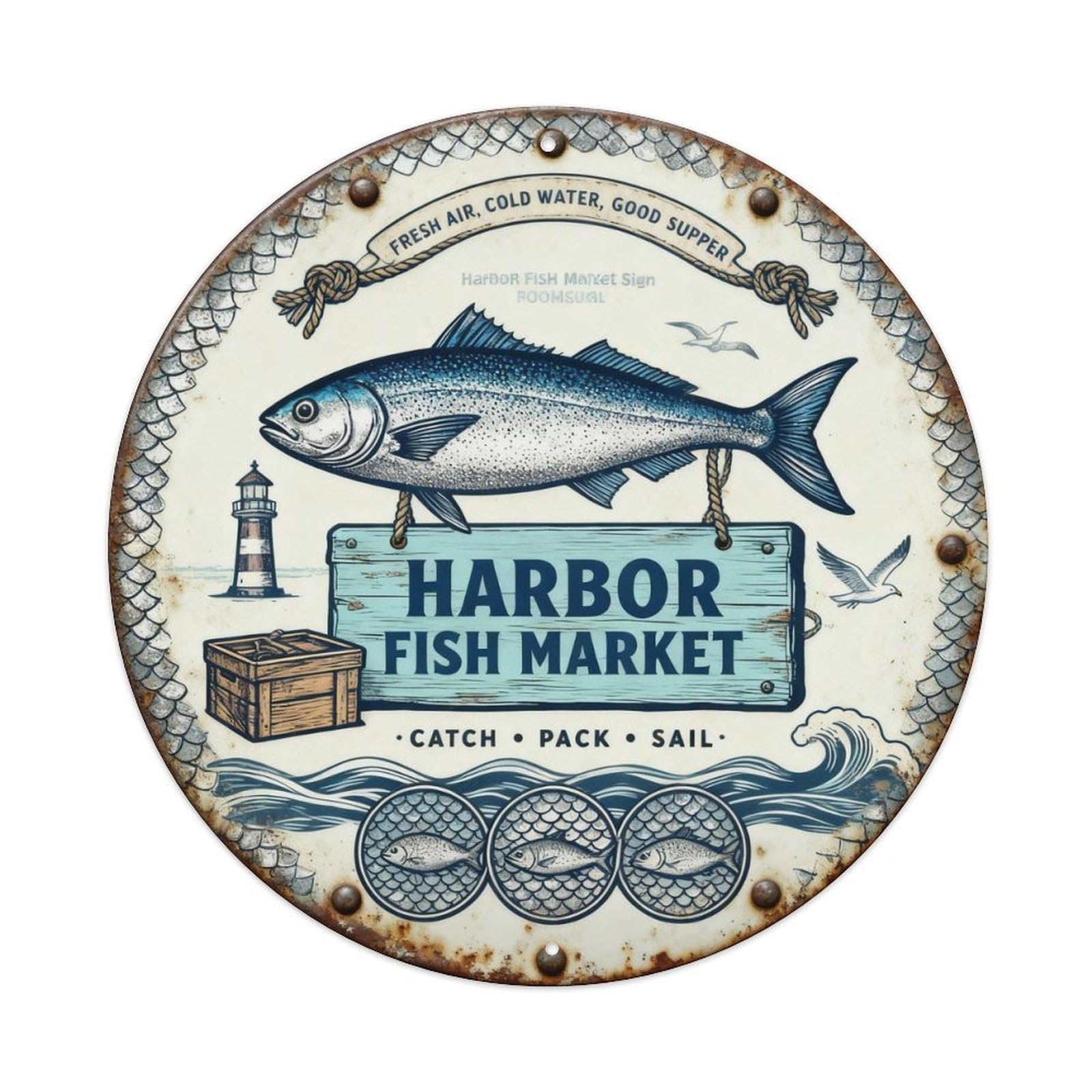 Harbor Fish Market Sign Metal Tin Sign Plaque
