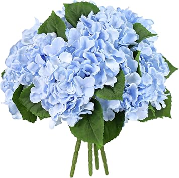 Artificial Silk Flowers Blue Hydrangea Bouquet UV Protected, 4 Stems Bridal Wedding Home Floral Decor