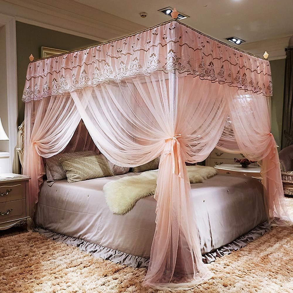 Amazon.com: JQWUPUP Elegant Bed Curtains Canopy, Embroidery Ruffle 4 ...
