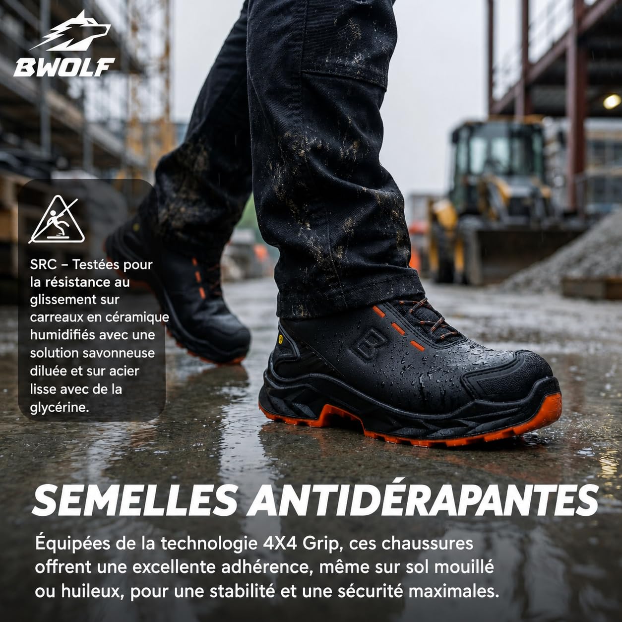 BWOLF FALCON HI S3S Chaussures de travail pour homme - Cuir lisse noir - Embout en aluminium - Semelle intermédiaire en Kevlar - Protection ESD