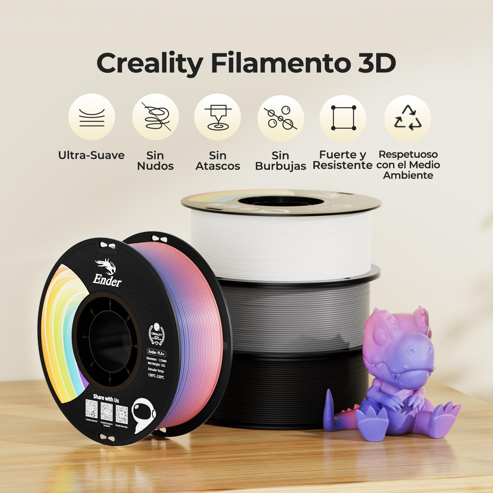 Creality Filamento PLA 1.75mm 1KG Precisión Dimensional +/- 0.02mm para Impresora 3D