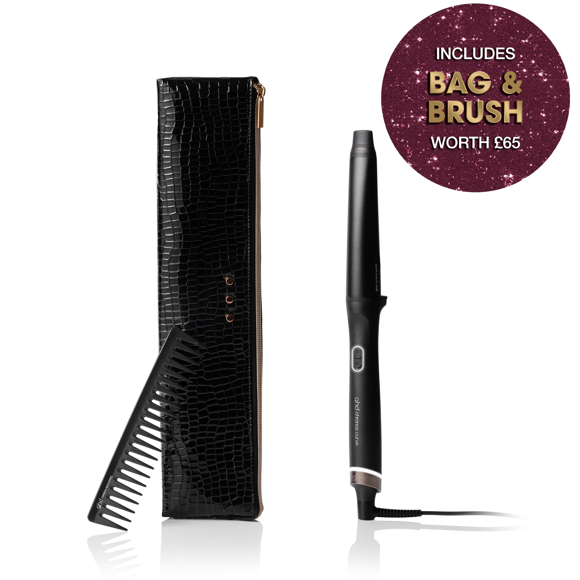 ghd Chronos Curve - Juego de regalo de varita cónica festiva, rizador de pelo, con cepillo de paleta y bolsa resistente al calor, para rizos de playa que duran todo el día