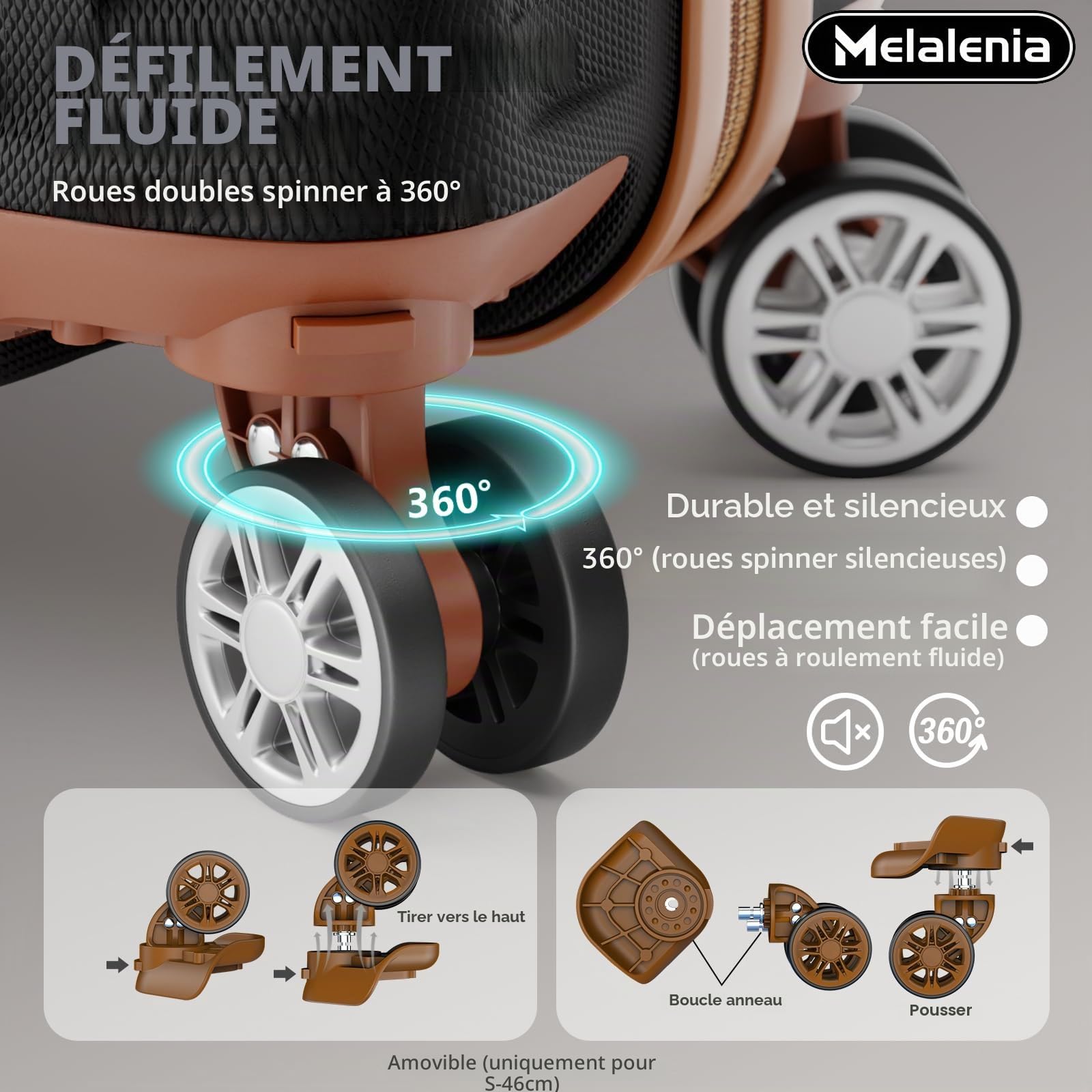 Melalenia Set de Valises, 7 Pièces Ensemble Bagages Rigide(25/47/53/64/73cm), Roues Pivotantes à 360° Serrure TSA et Léger Durables Comprend Trousse de Toilette et Sac de Voyage