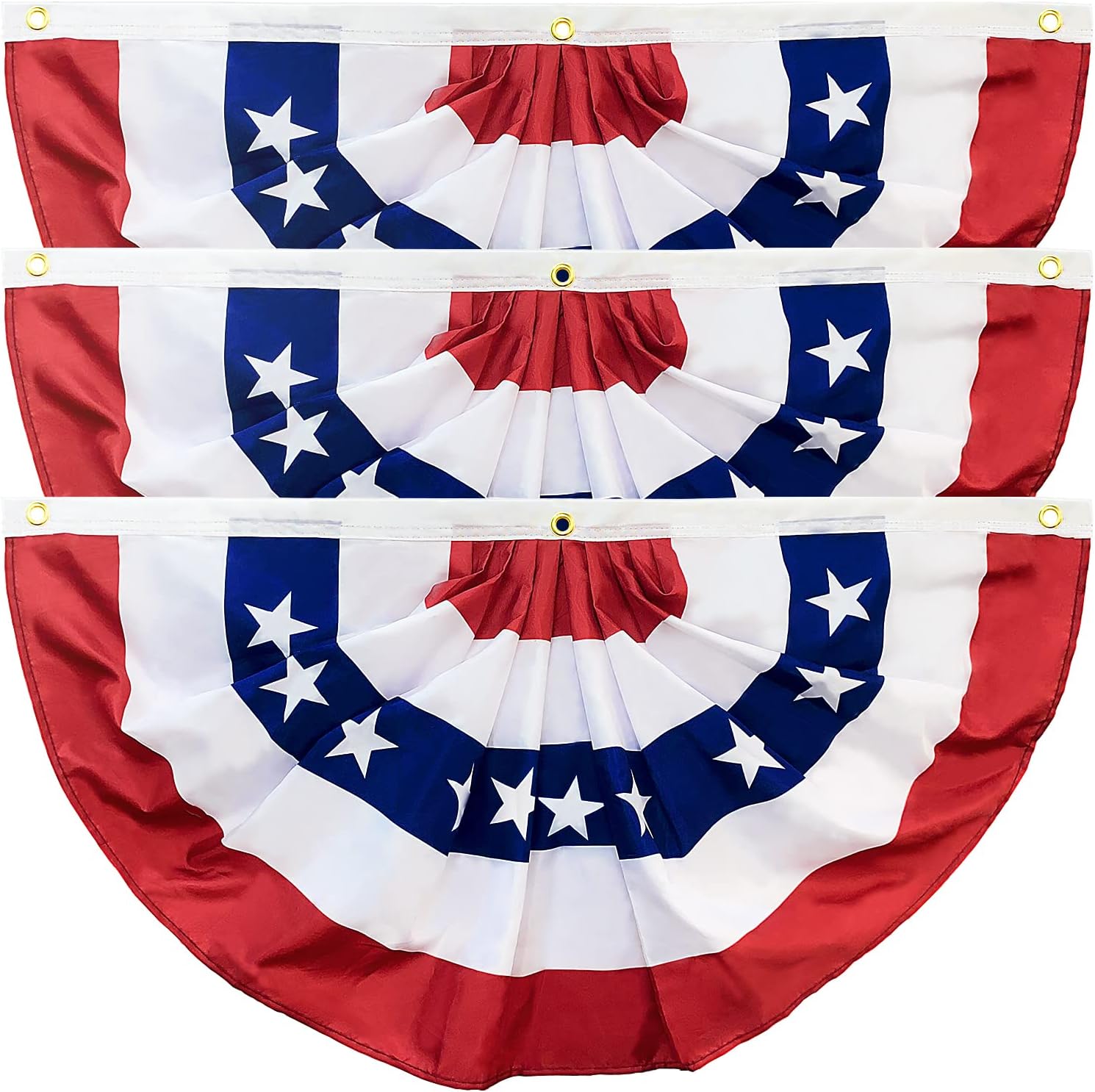 SURCVIO 3 Pack USA Pleated Fan Flag, 3 X 6 Feet American US Bunting Flag Patriotic Half Fan Banner Flag Decoration, 4th of July Memorial Day Independence Day Fourth July Outdoor Decor (3 Pack 3x6 Feet)