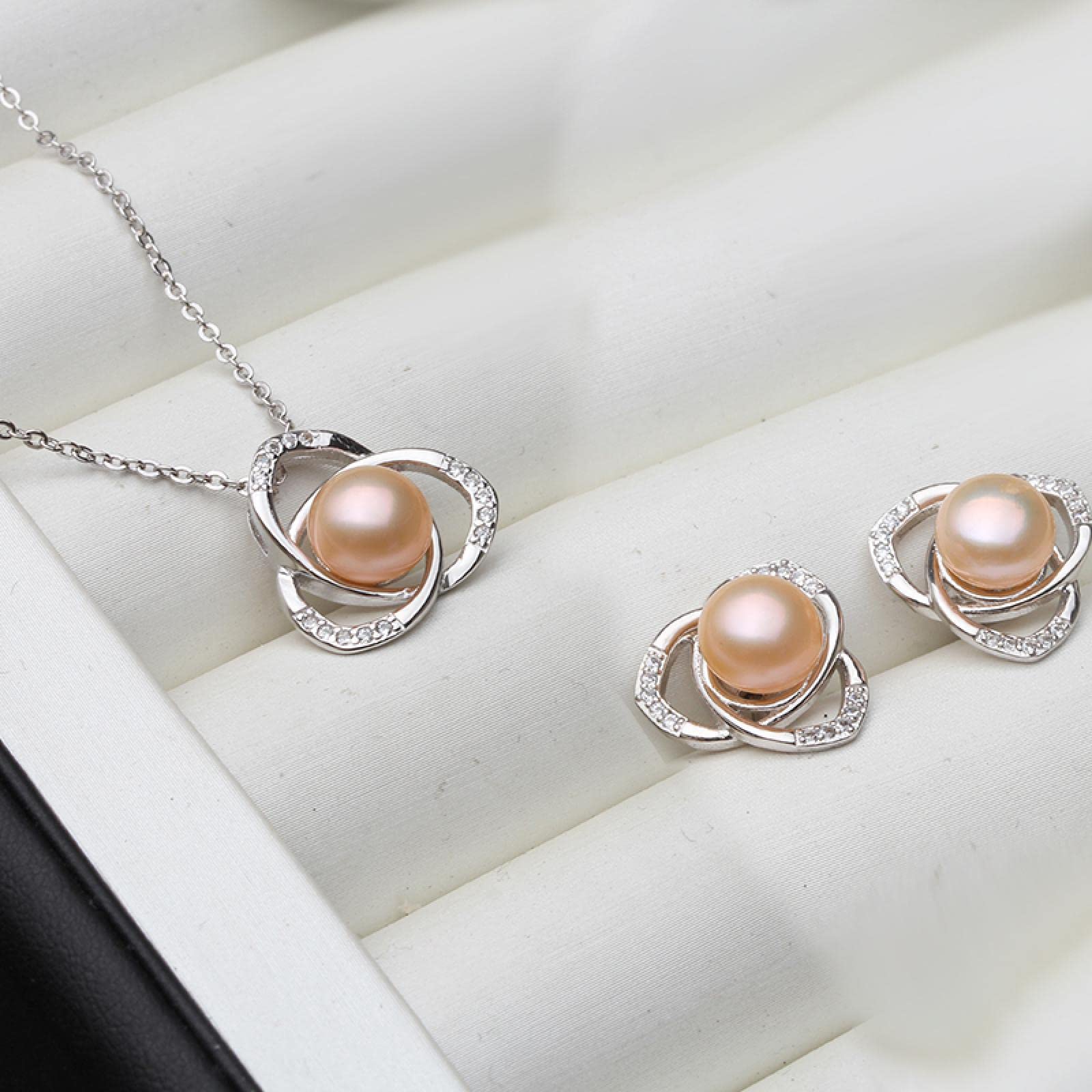 Perlenohrringe Damen Ohrringe Ohrstecker Schmuck Mädchen Geschenke Ohrhänger Echte Süßwasserperle Halskette Ohrring Set Für Frauen Weiß Schwarz Naturperle Set Feiner Schmuck Jubiläumsg