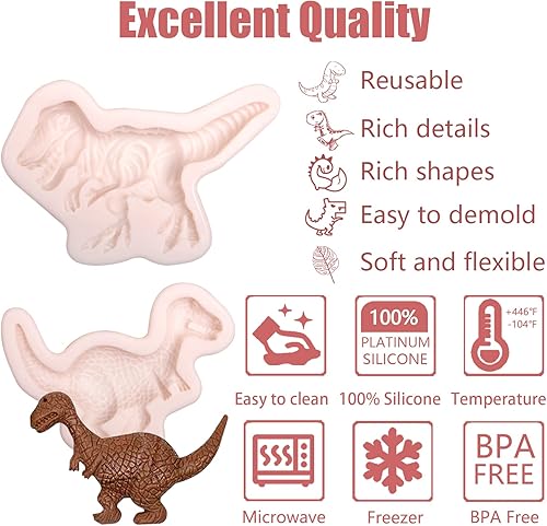 Miniatura 2 de Moldes de silicona para fondant de chocolate de dinosaurio, 4 piezas, hojas tropicales de dinosaurio, hojas de Monstera, molde de silicona para