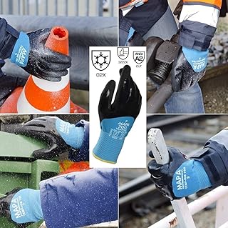 Temp-Ice 700410 700 Gloves, Double Thermal Lined 3/4 Coated Nitrile Grip and Proof Coating, Cold Protection Up to -10 Degree C, Size 10, Black/Blue (1Pair Pack)