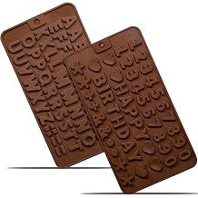 Anaeat Silicone Letter and Number Chocolate Molds, 2 Pack Alphabets & Numbers Candy Baking Mold with Happy Birthday Cake Decorations Symbols - for DIY Chocolates, Candies or Fondant