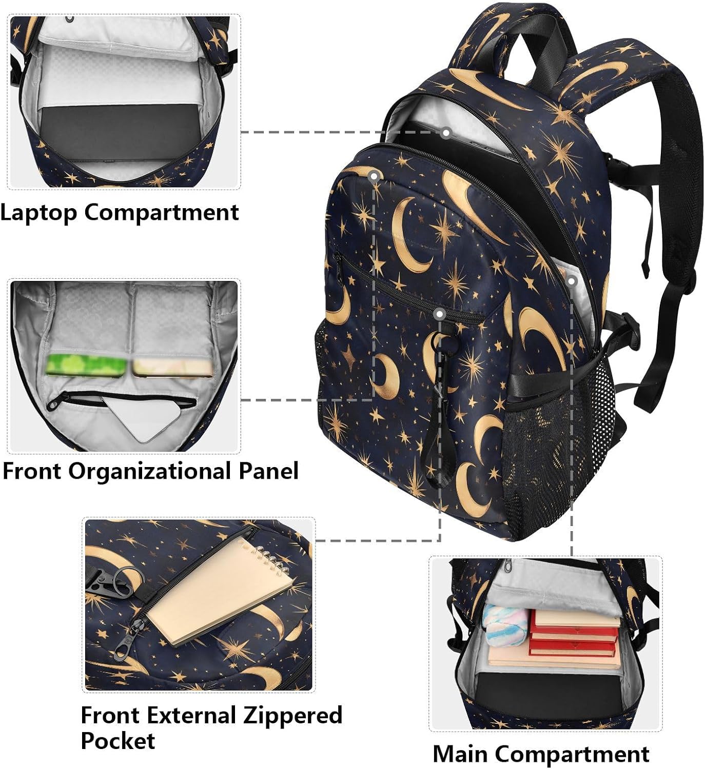 ALAZA Moon Backpack Travel Laptop Backpack Purse for Women Men Teens Girls School Bag College Bookbag Water Resistant Casual Daypack image 5