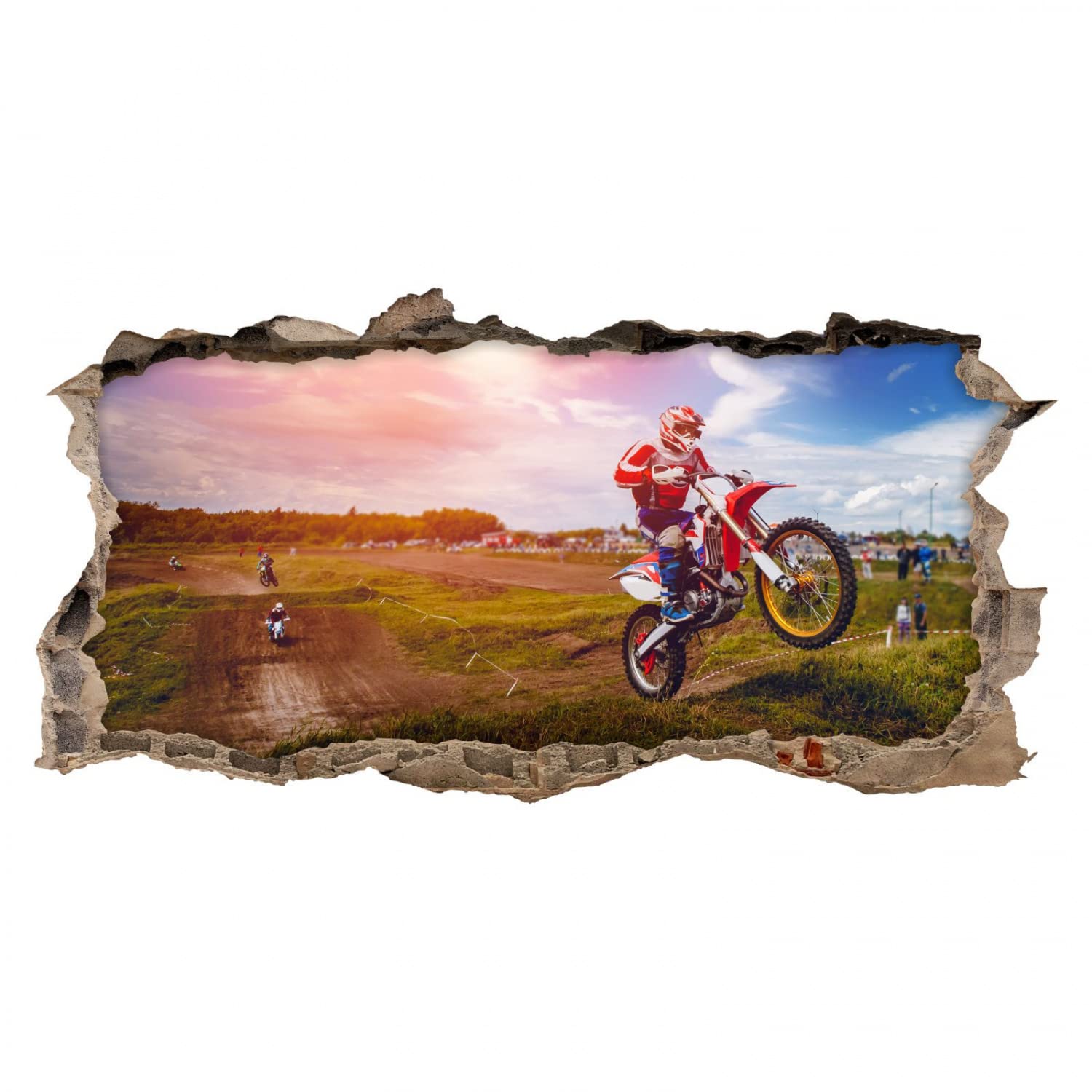 220 Wandtattoo Motocross - Loch in der Wand - Größe 2000 x 1000 mm - in 6 Größen - Kinderzimmer Sticker Wandaufkleber Wanddeko Wandbild