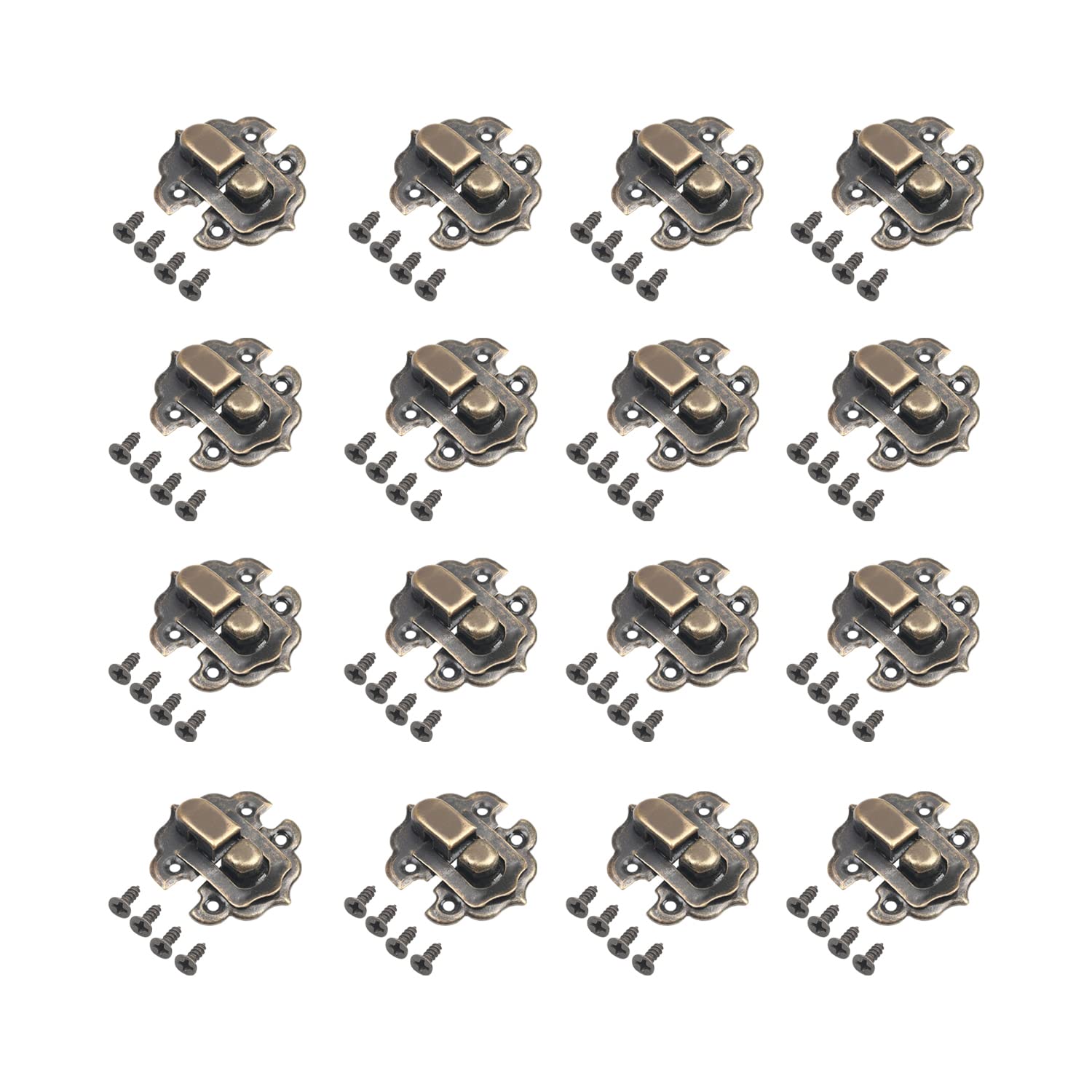 MroMax Box Latch, Small Size Bronze Decorative Hasp Jewelry Cases Catch w Screws 30 Sets