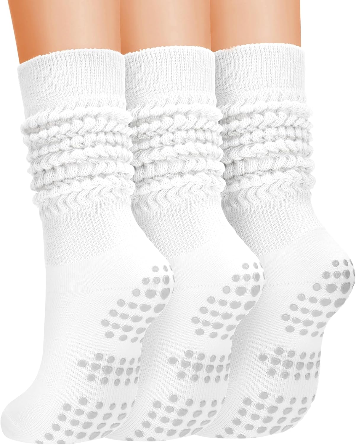 3 Pairs Grip Pilates Socks for Women, Non Slip Yoga Slouch Socks Barre Workout Scrunch Socks