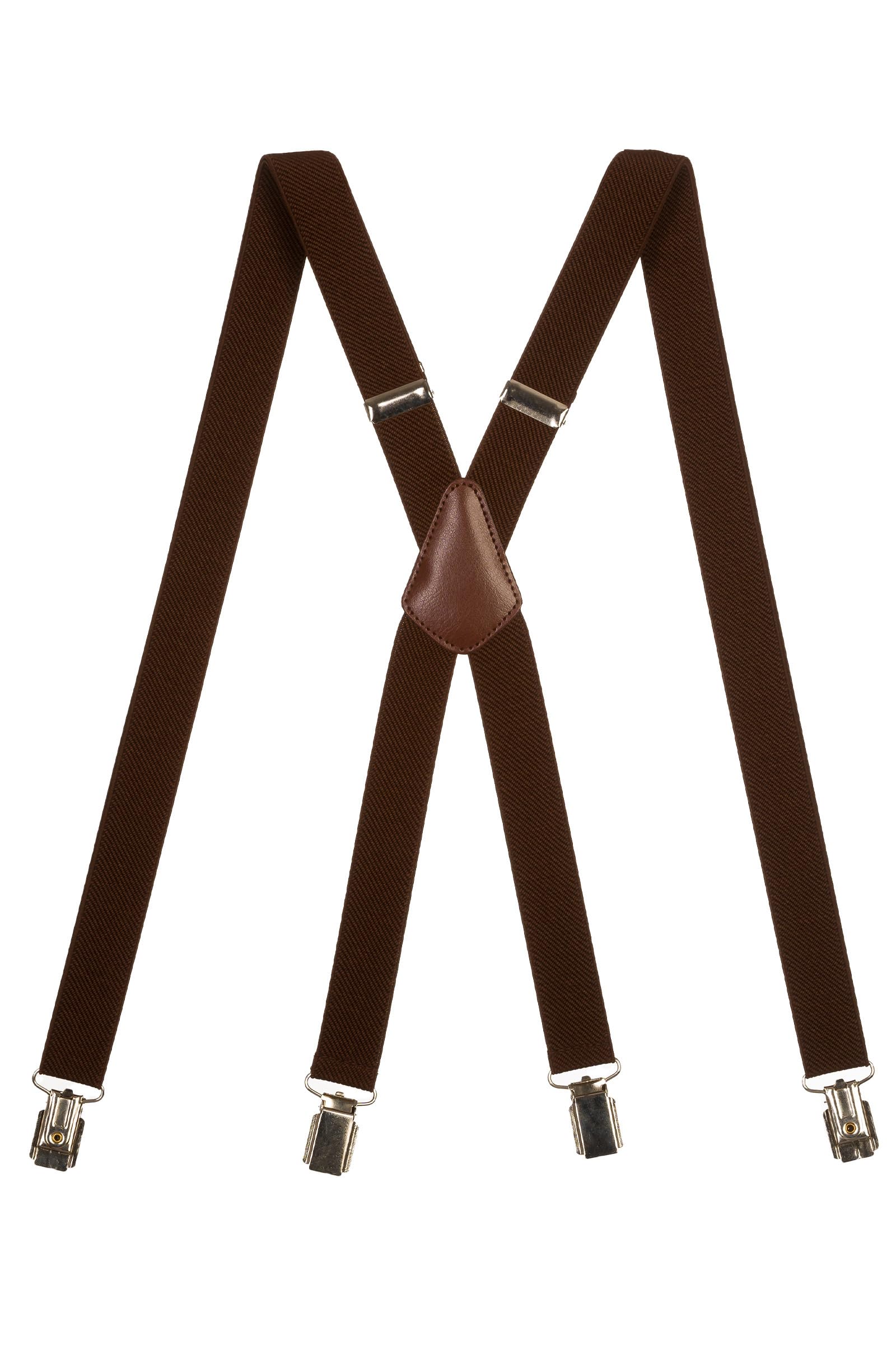 Olata Unisex Adjustable Skinny X-Shape Clip on Braces/Suspenders with Metal Clips - 2.5cm. Brown
