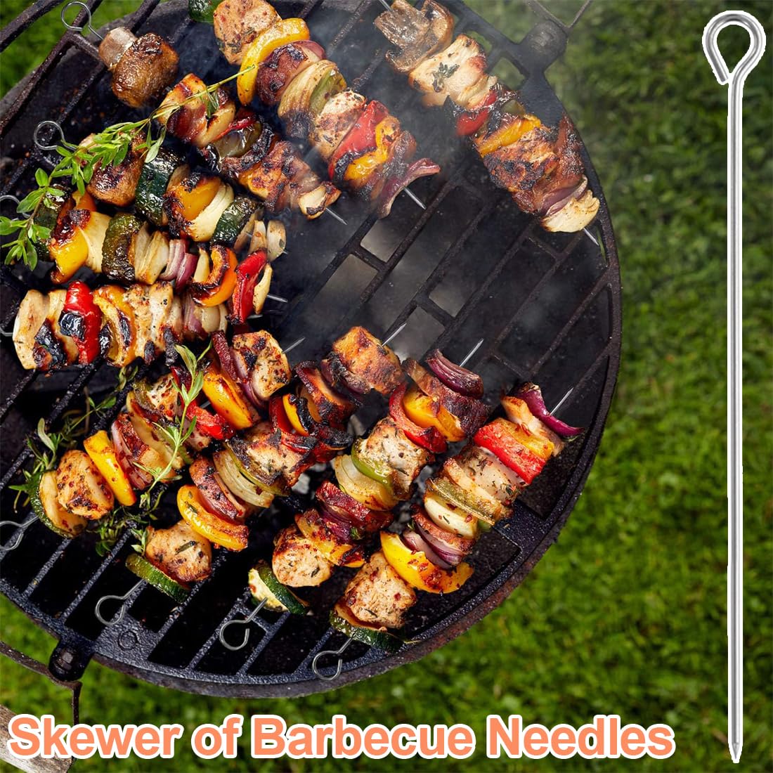 Brochettes à Viande en Acier Inoxydable 25 cm, 50 Pièces, BBQ Brochettes Réutilisables
