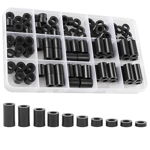 Exqutoo Arandelas redondas ABS negras ID 0.244 in, OD 0.433 in, 0.118 in 0.157 in 0.197 in 0.236 in 0.315 in 0.394 in 0.591 in 0.709 in 0.787 in Kit