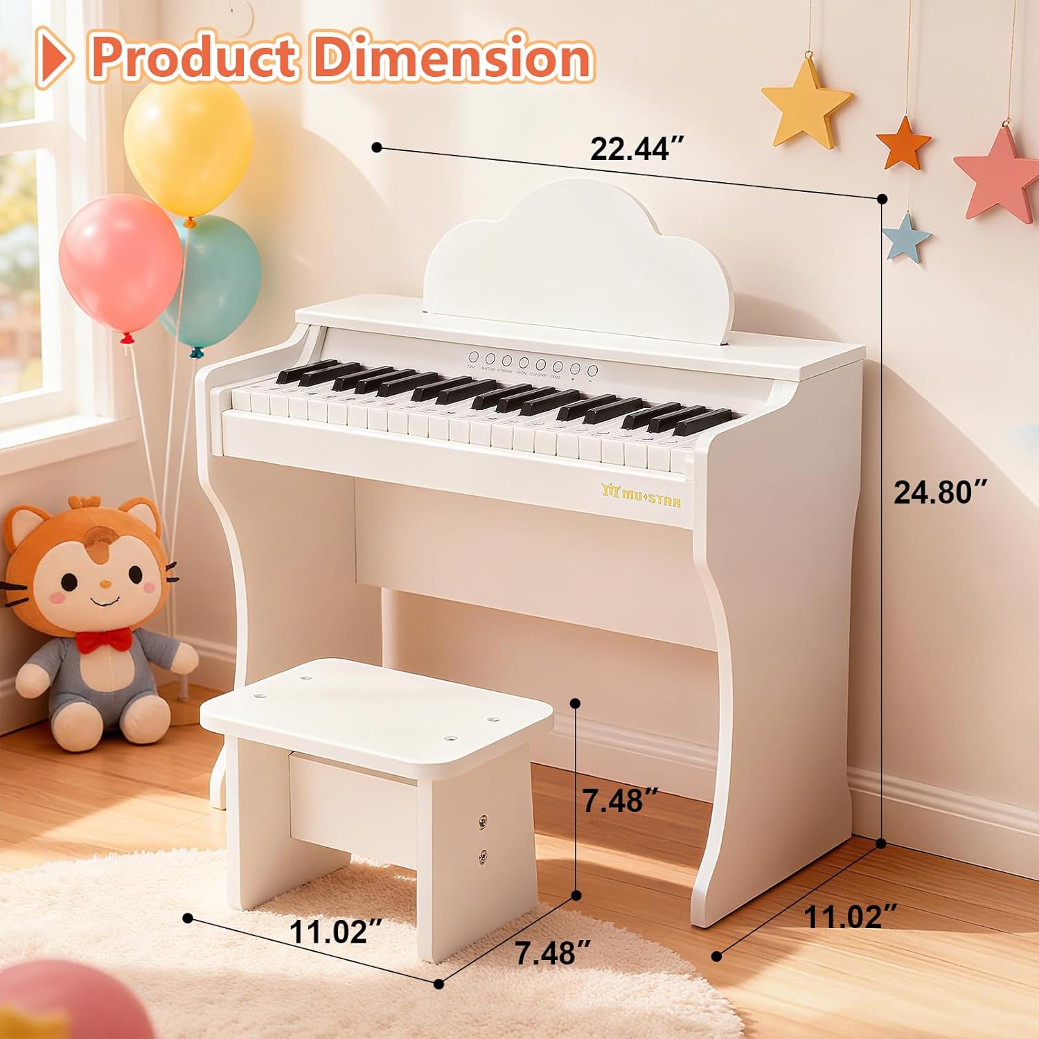 37 Keys Kids Keyboard Piano, Kids Piano Wooden Toy With Stool, DIY Stickers, Song Book, Cover, Education Musical Instruments for Girls&Boys Ages 3+