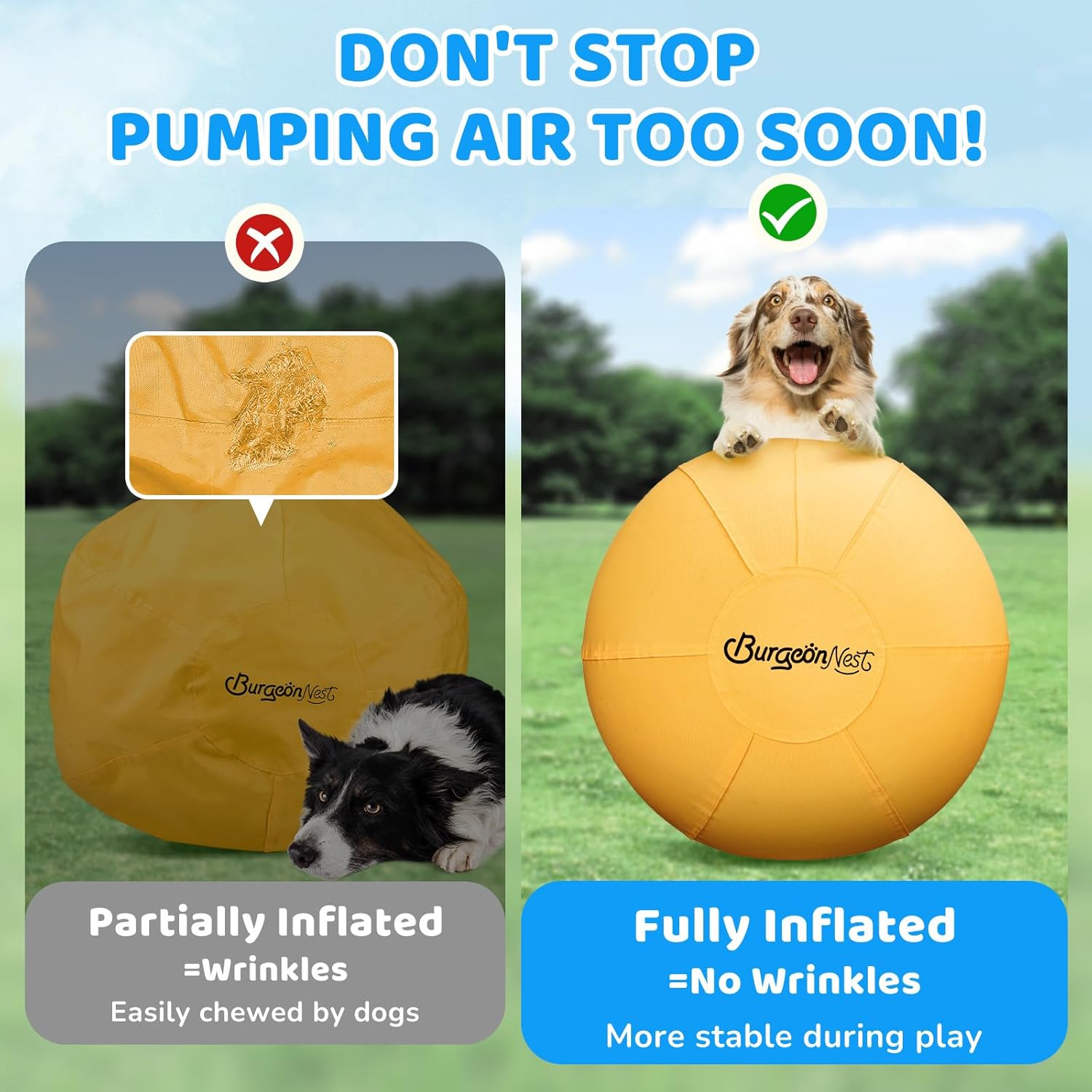 BurgeonNest 25'' Herding Ball for Dogs, Herding Ball for Australian Shepherds, Cattle, Border Collies & Medium/Large Breeds, Outdoor Dog/Horse Toys Includes Electric Pump for Quick Inflation-Yellow