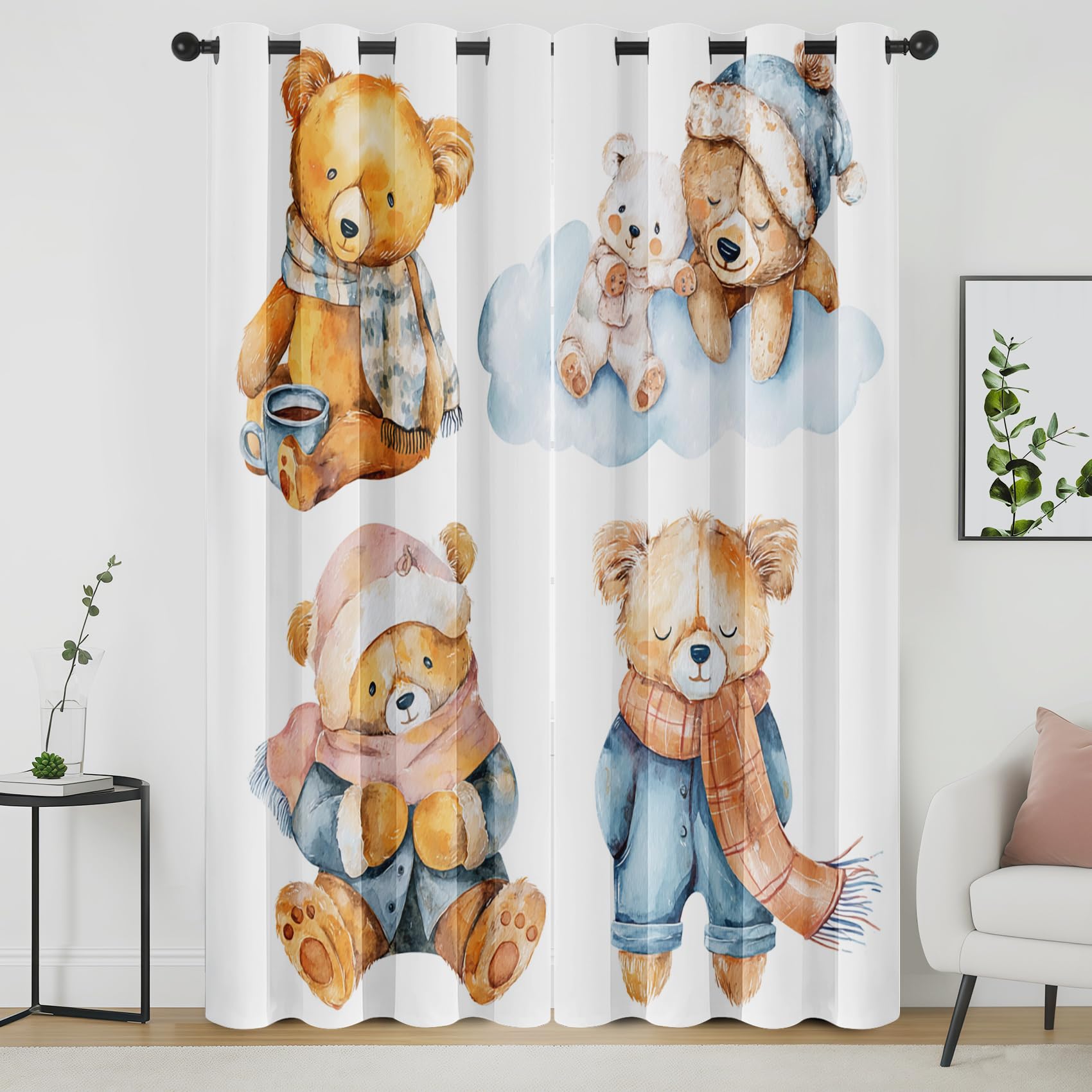 Rideaux occultant ours 140x300 cm lot de 2 rideaux opaques à oeillets pour chambre d'enfant