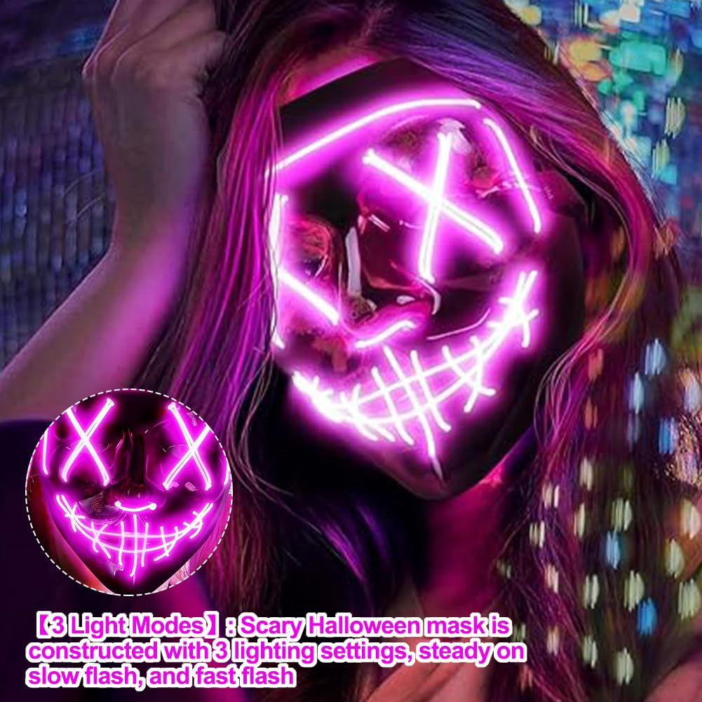 Halloween Masks, Light Up Mask, Horror LED Mask, Scary Masks with 3 Lighting Modes - Image 3