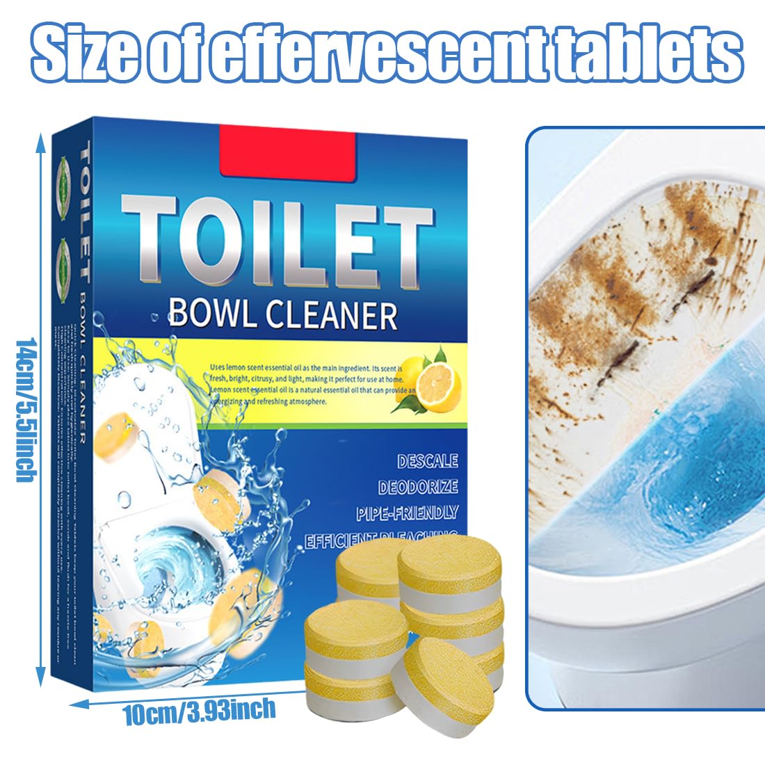 Pastiglie Anticalcare WC 24 Pezzi, Detergente Effervescente per Cassetta WC e Tazza, Pastiglie Pulizia WC con Bicarbonato, Rimuove Calcare Incrostazioni Macchie e Odori, Azione Rapida