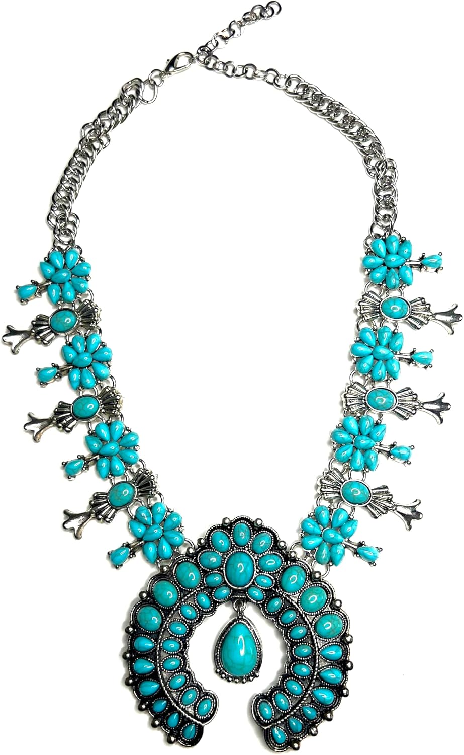 Turquoise western squash blossom women’s statement necklace