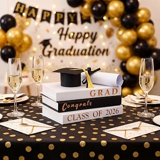 Yerliker 6 Pcs Graduation Table Centerpieces Class of 2026 Congratulate Grad Decoration Graduation Tiered Tray Decorations Senior 2026 Cap Fake Books Decor for Home Shelf Coffee Bars Farmhouse