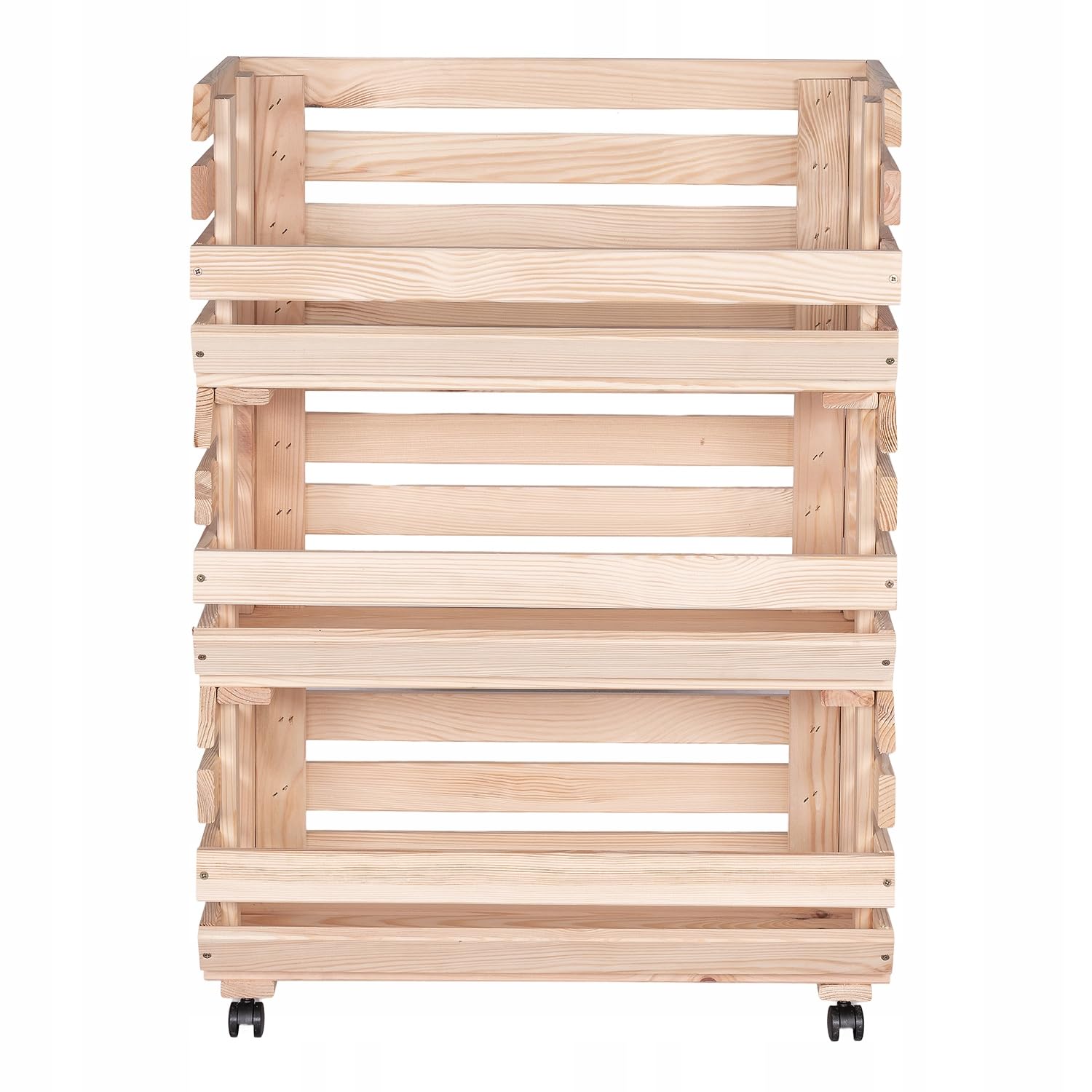 Cassetta Porta Verdura In Legno 57x79x30 cm Con Ruote Scaffale Porta Patate Frutta E Verdura A 3 Livelli Con Ceste Impilabili Contenitore Cucina In Legno Naturale