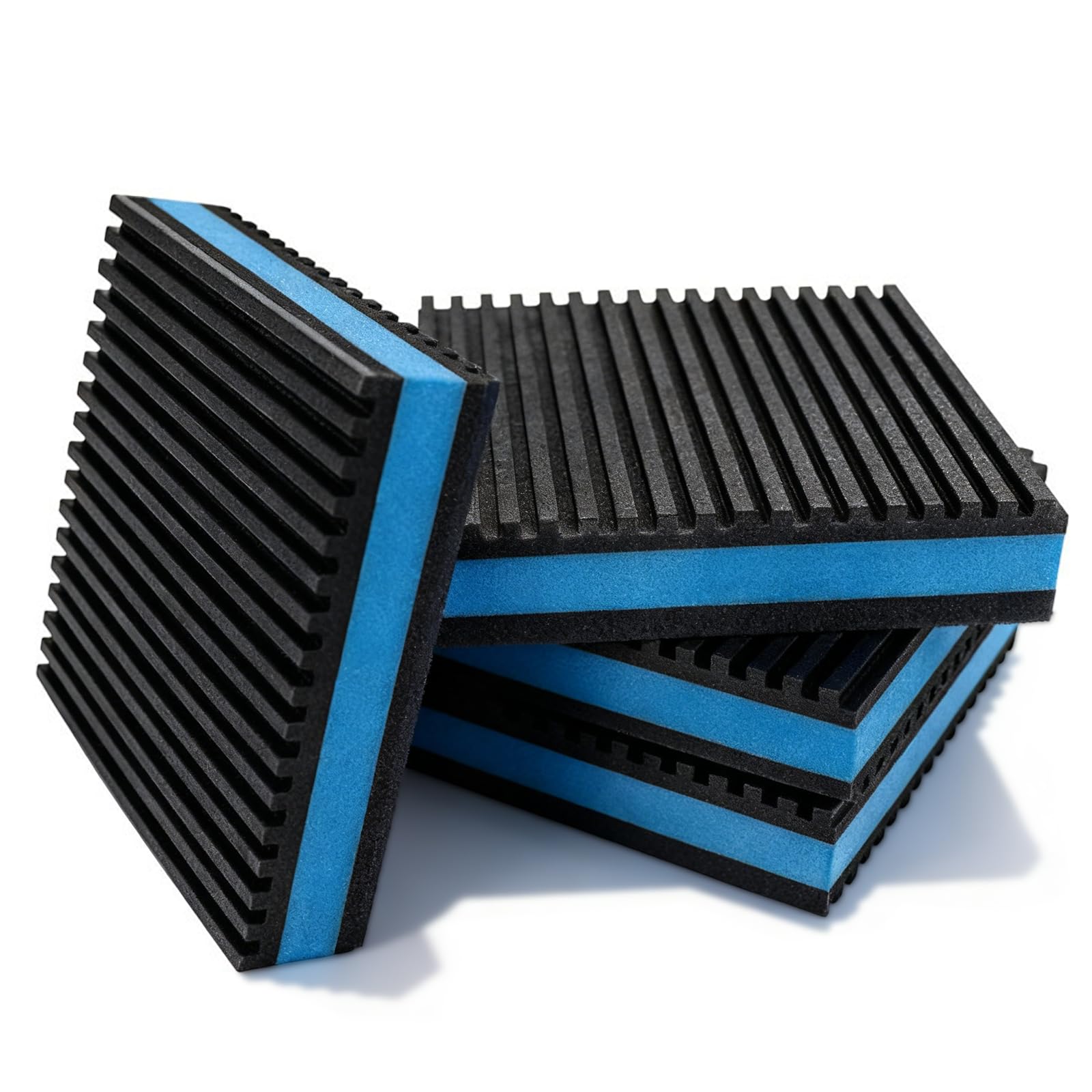 Rubber Anti Vibration Pads, 4 PCS Heavy Duty Blue EVA Pad 4 x 4 x 7/8 Inch Sound Isolation Ribbed Rubber Mat for Air Conditioner Compressors Treadmill