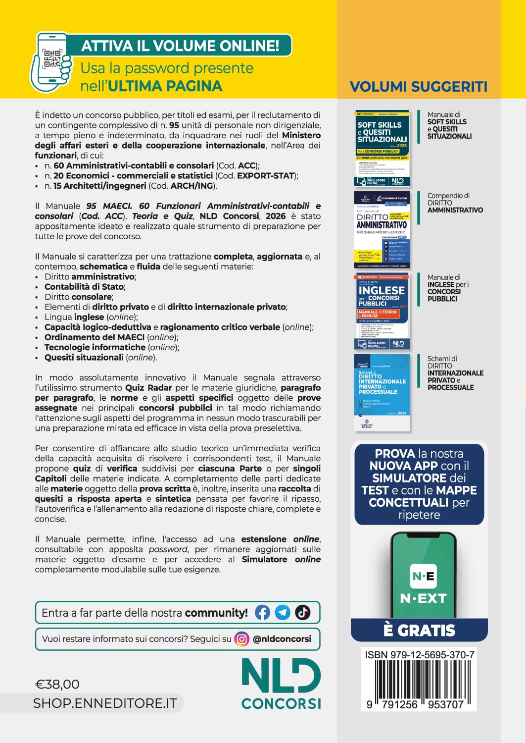 Concorso 95 MAECI 60 Funzionari Amministrativi-contabili e consolari. Manuale di teoria e quiz per la prova preselettiva e scritta 2026. Nuova ediz. Con software di simulazione