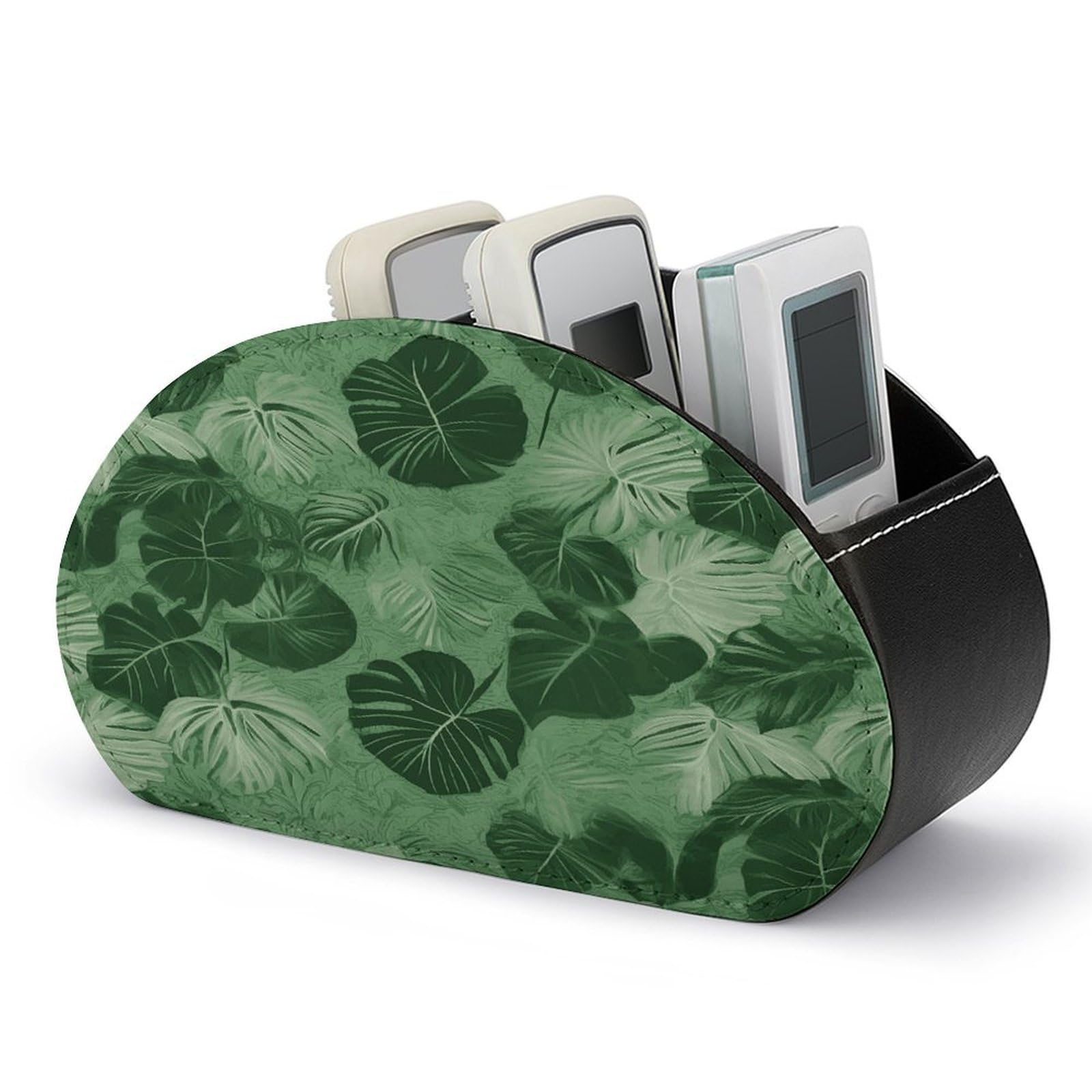 Btcowzrv Style Green Tropical Leaves Remote Control Holder With 5 Compartments