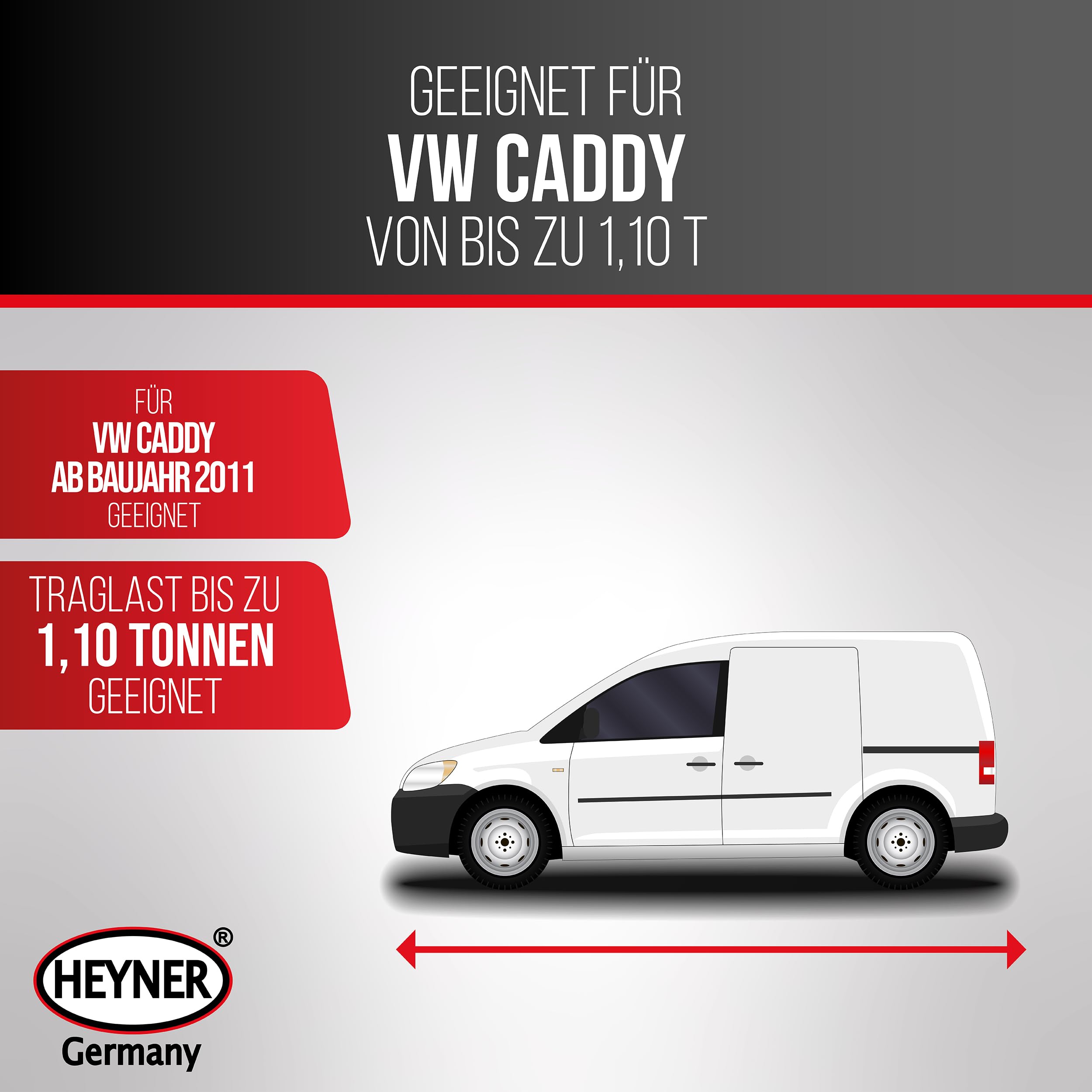 HEYNER® OEM Scherenwagenheber mit 1,1 t Tragkraft passend für VW Caddy | Geeignet ab Baujahr 2011, Nur für Frontantrieb Modelle, Erstausrüsterqualität, Top Qualität Made in EU, inklusive Tasche