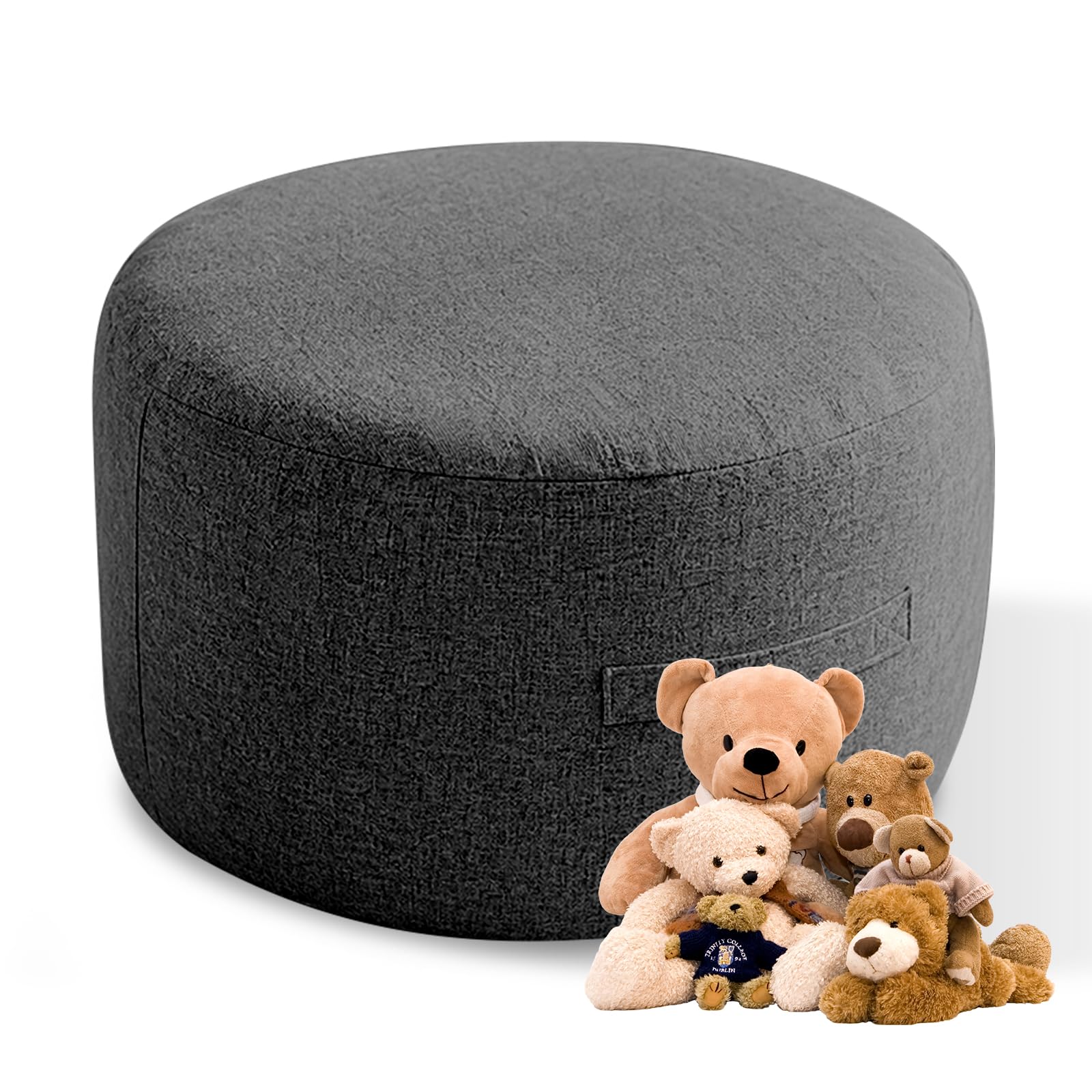 Kuscheltier Aufbewahrung Sitzsack Ø60 cm – XXL Spielzeug Organizer für Kinderzimmer, Kuscheltiere, Kissen und Decken, ohne Füllung, bei Befüllung Sitzkissen, Cordstoff, Reißverschluss (Dunkelgrau)